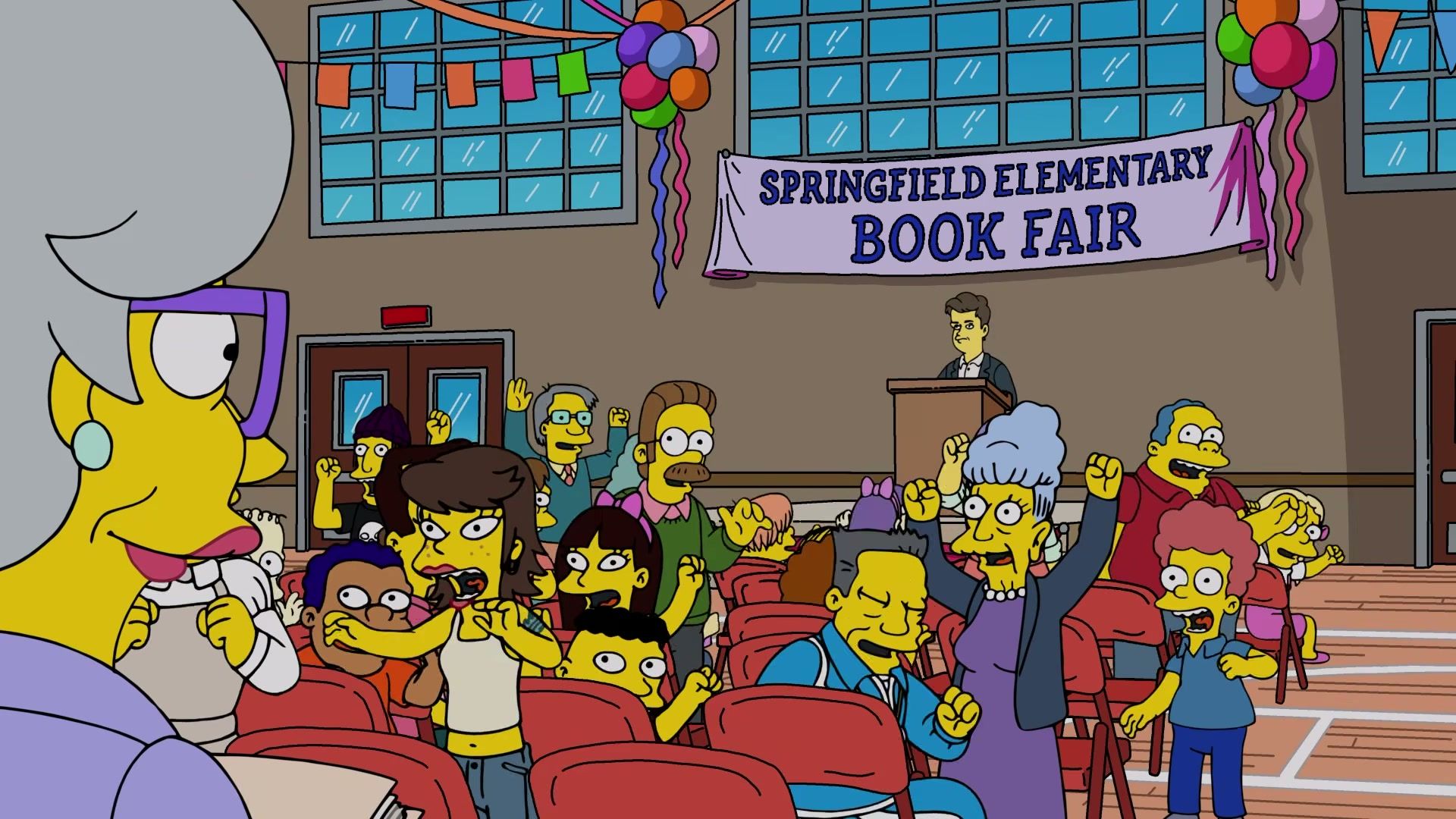 Homer is seen among the crowd.