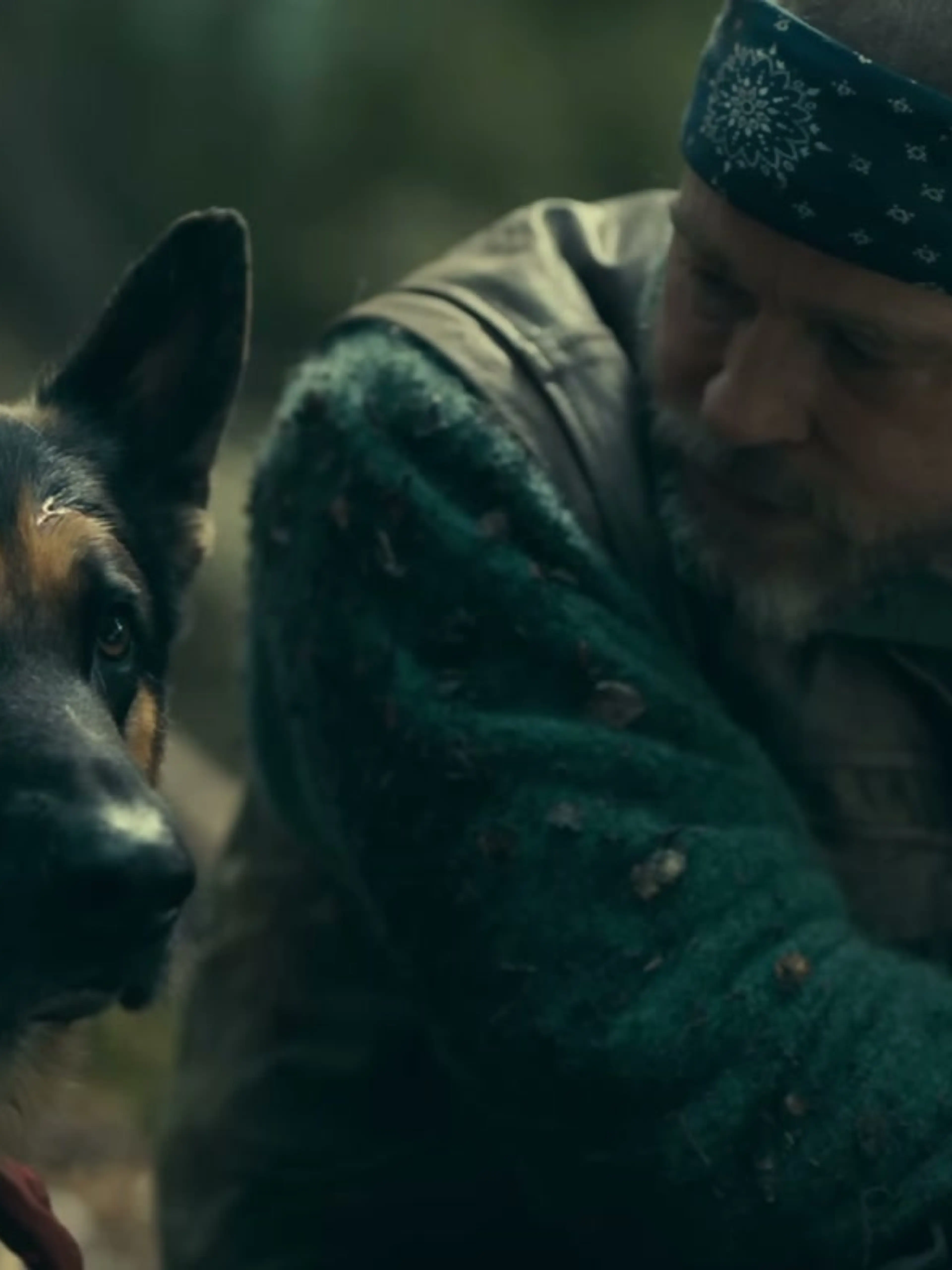Brad Pitt as James Belmont stays close to Odin in the wilderness in Heart of the Beast.