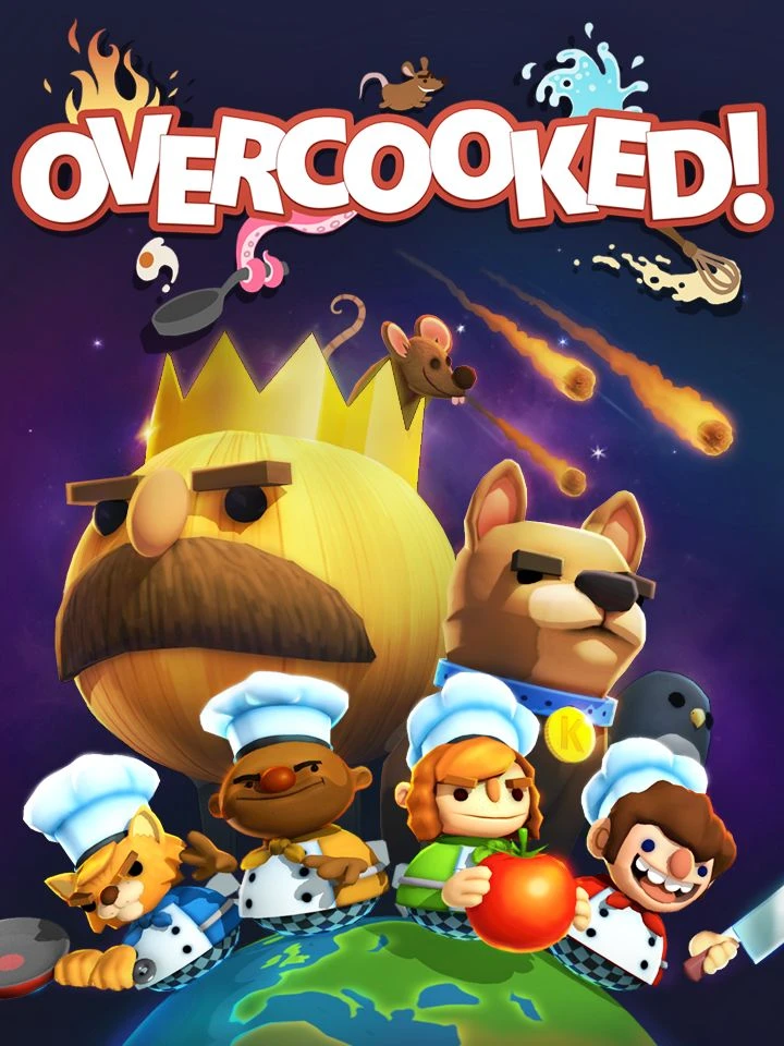 Official Overcooked cover with chef characters, food and the native game logo.