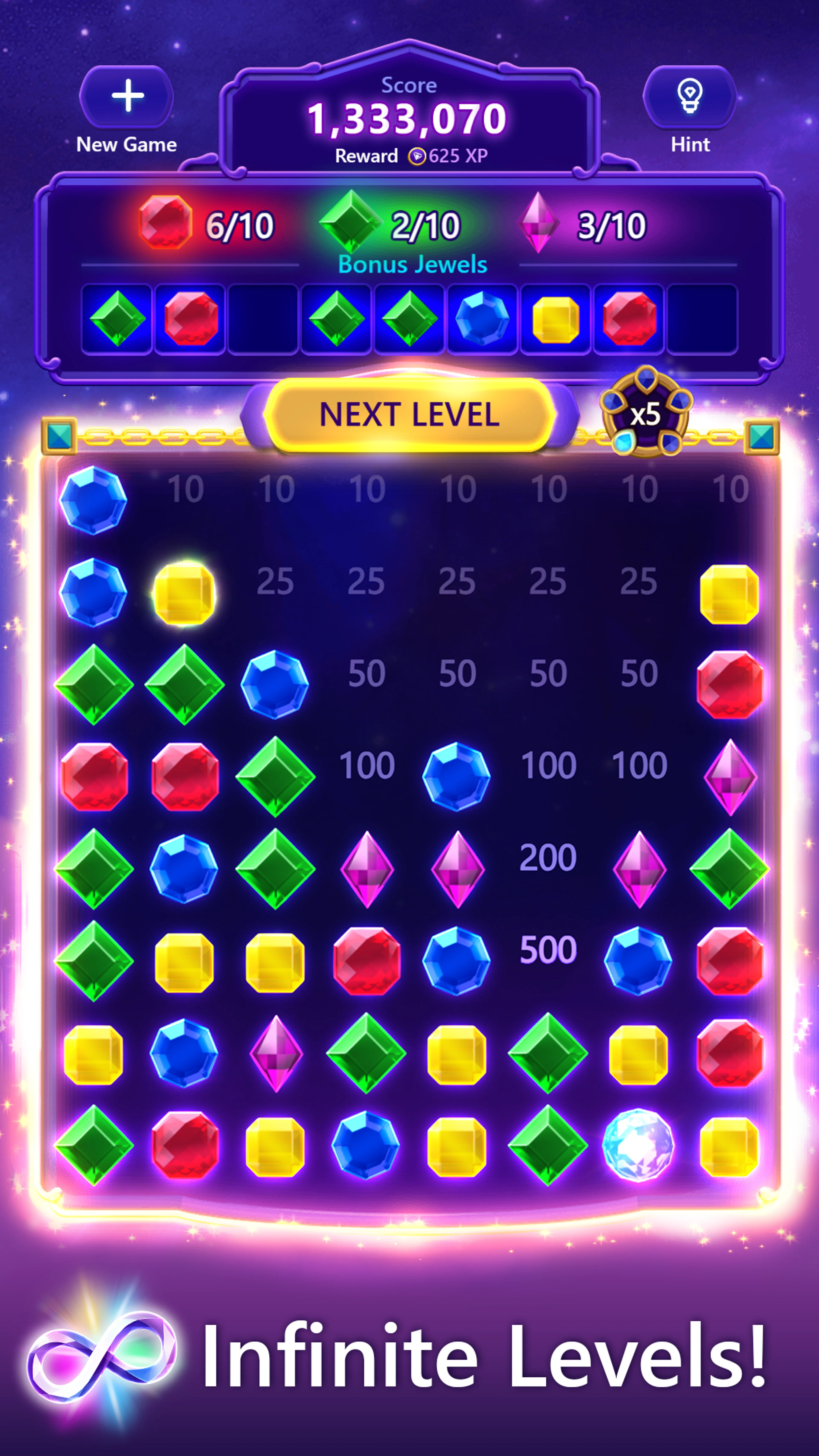 Microsoft Jewel mobile board with the Bonus Jewels collection above it.
