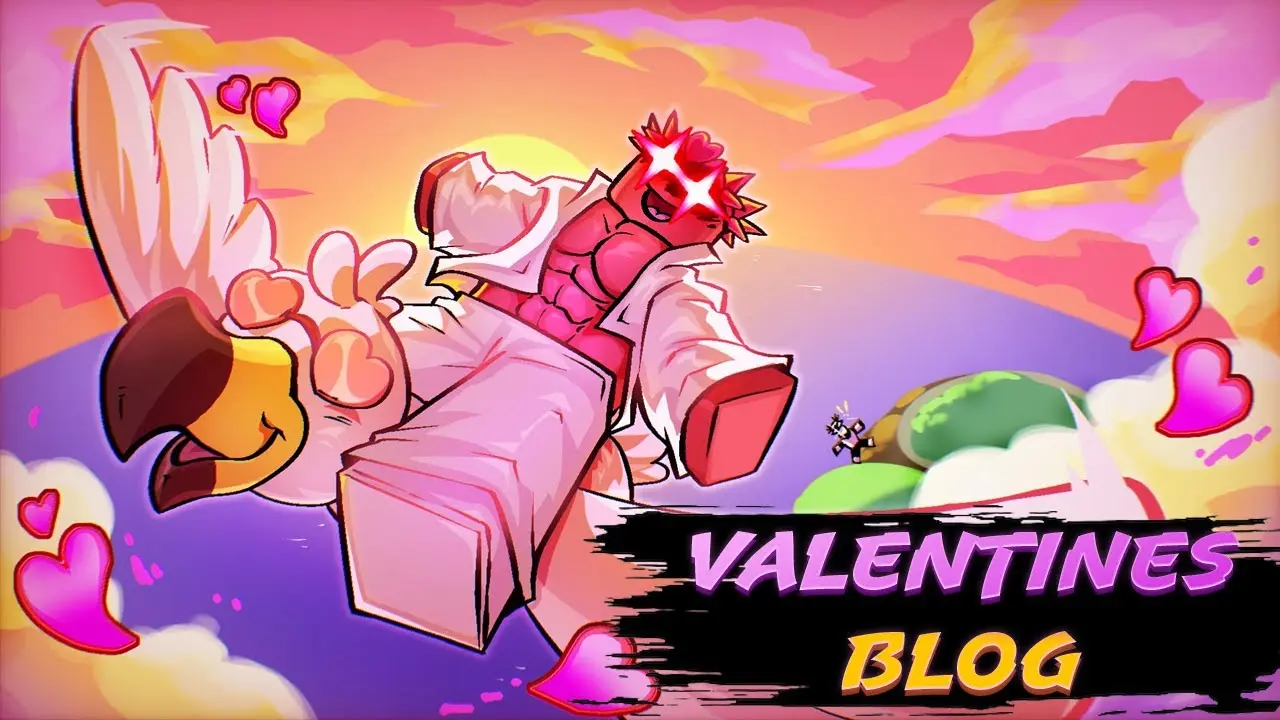 Official Blox Fruits Valentine update artwork featuring event rewards and characters.