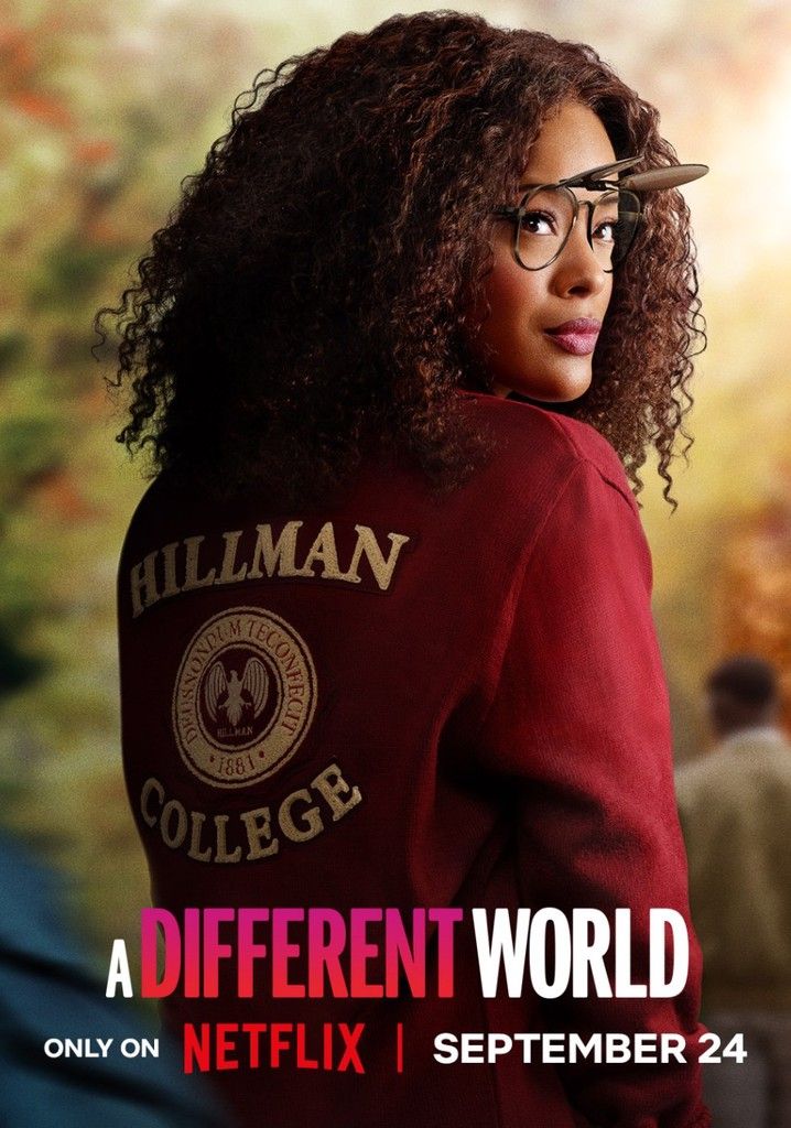 Netflix A Different World official poster with Deborah Wayne in a Hillman jacket.
