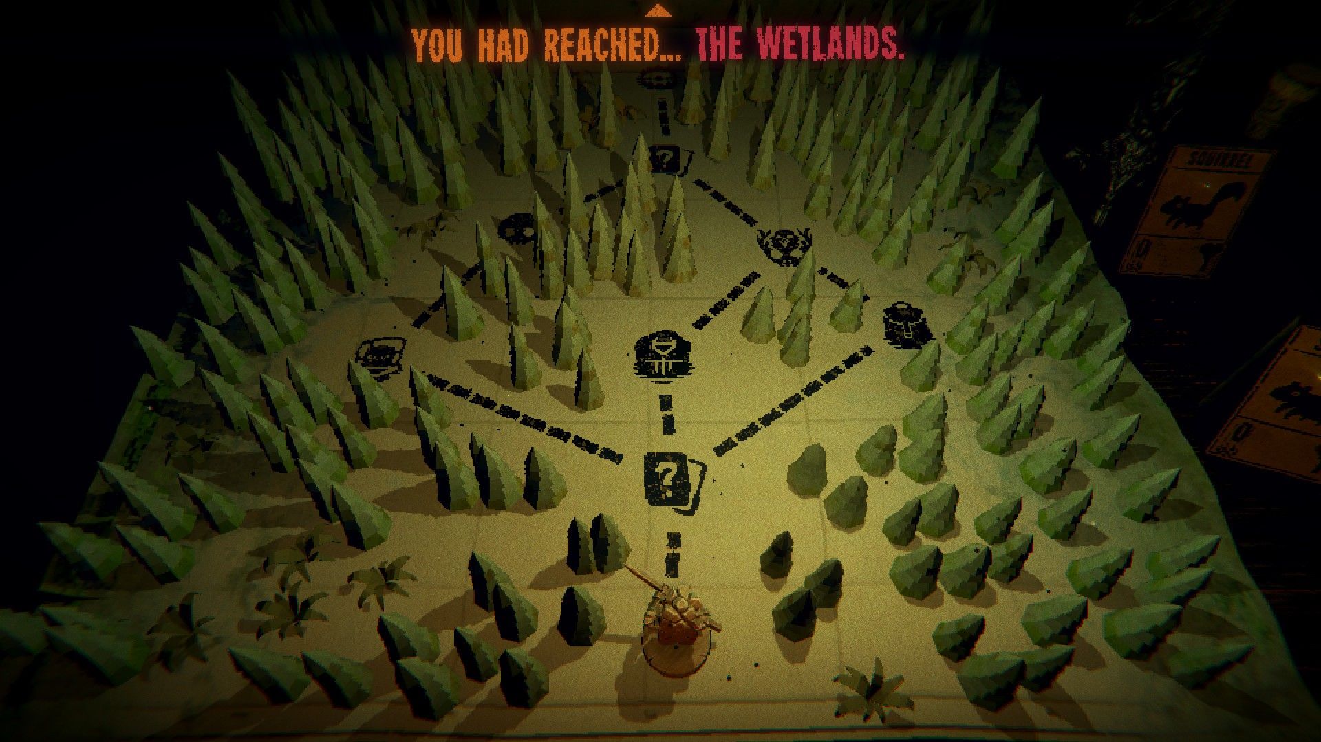 A wooden game board with pieces and question marks fills the screen.