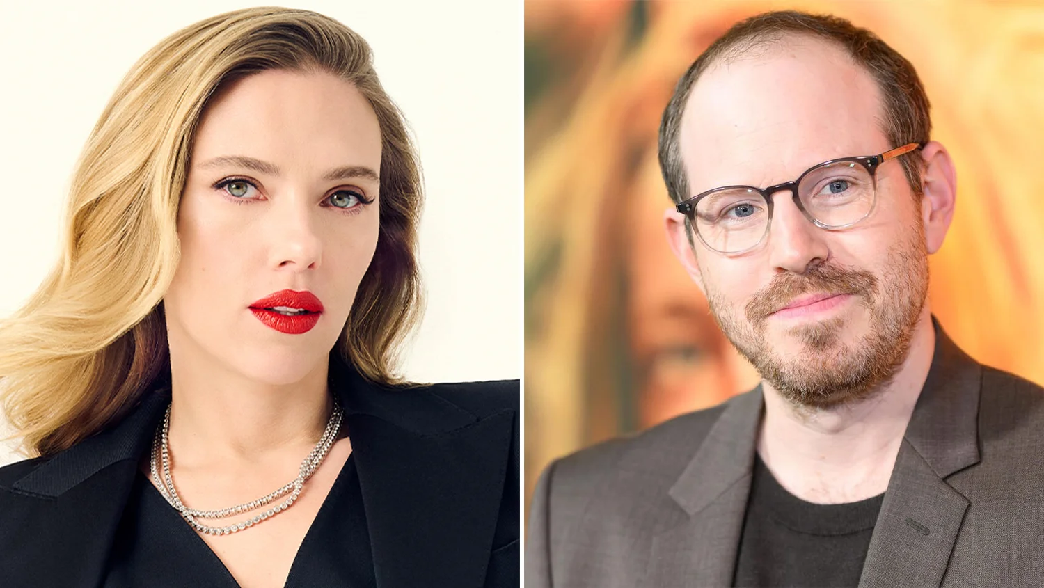 Scarlett Johansson standing beside director Ari Aster