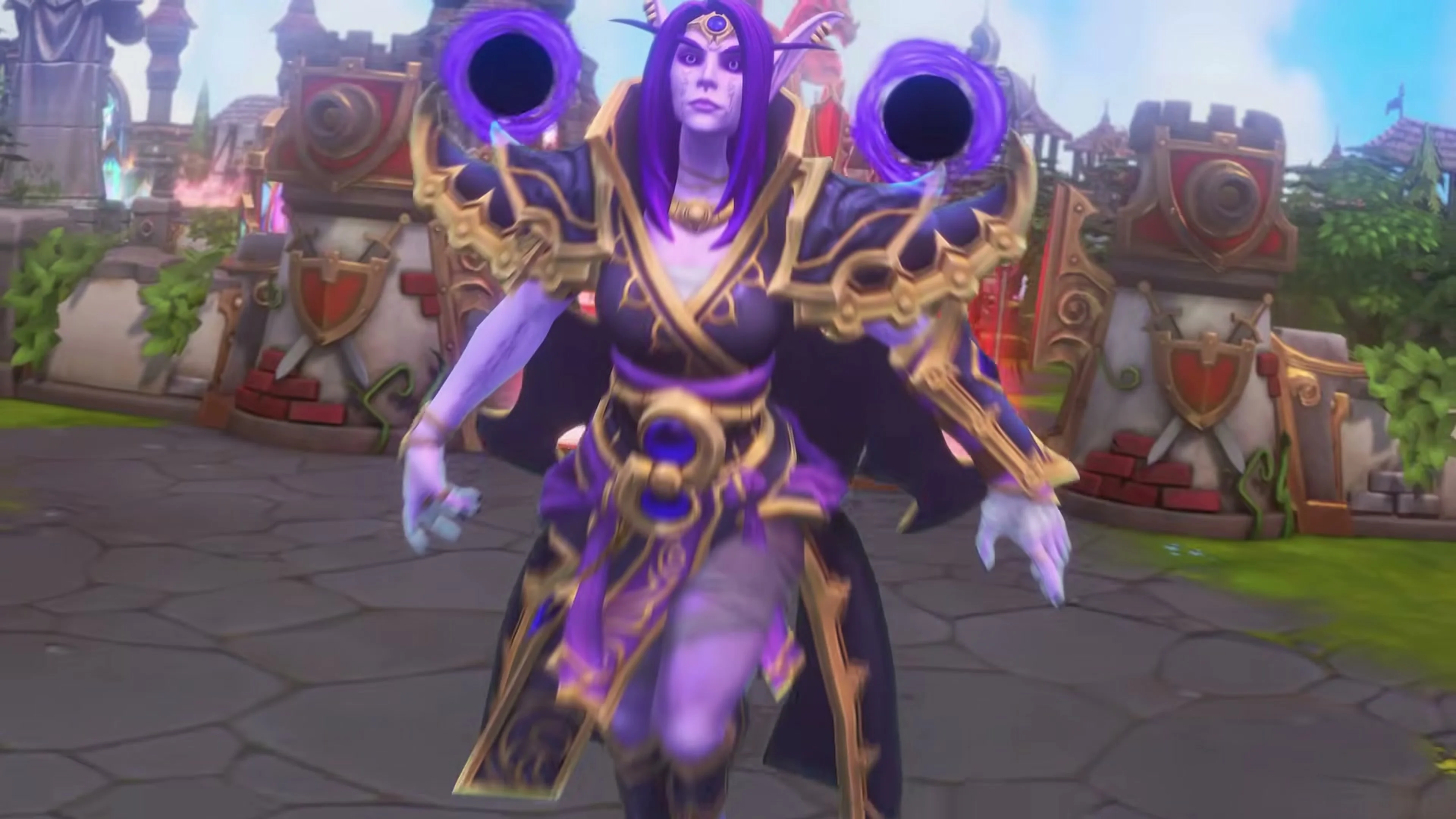 Close view of Xal’atath framed by purple Void energy.