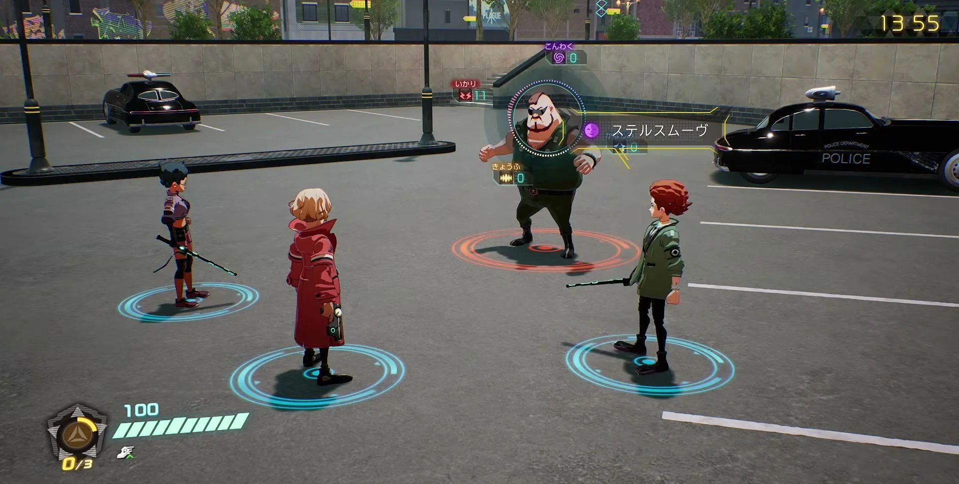 Harvard and teammates face an enemy on a city street in the official DECAPOLICE City Patrol demo.