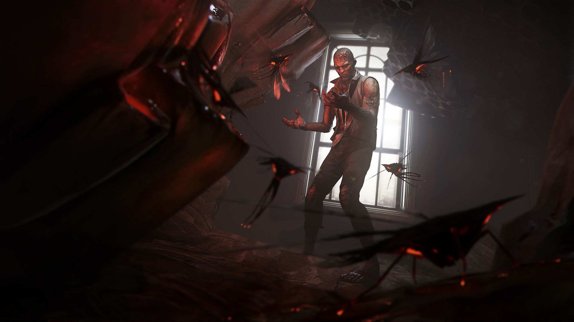 First-person view of a supernatural ability aimed toward a guard.