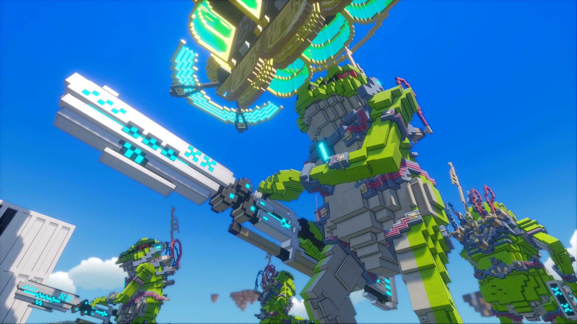 Voxel robots tower over soldiers in World Brothers 2.