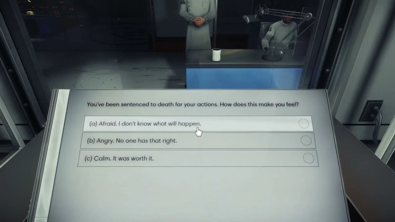 Questionnaire screen with three answers and circles at the right of each row.