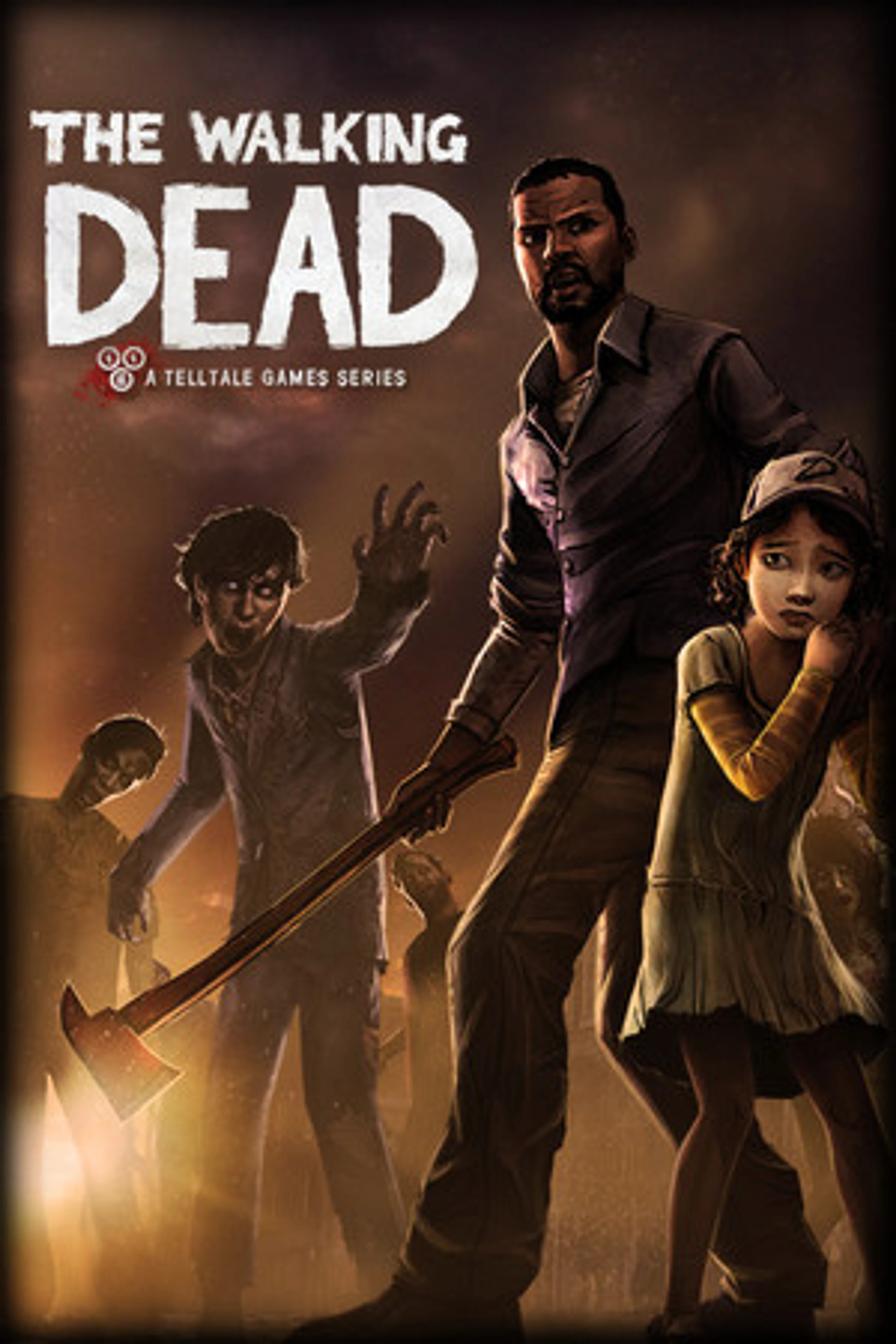 Official The Walking Dead game cover with Lee Everett and Clementine beside the native title logo.