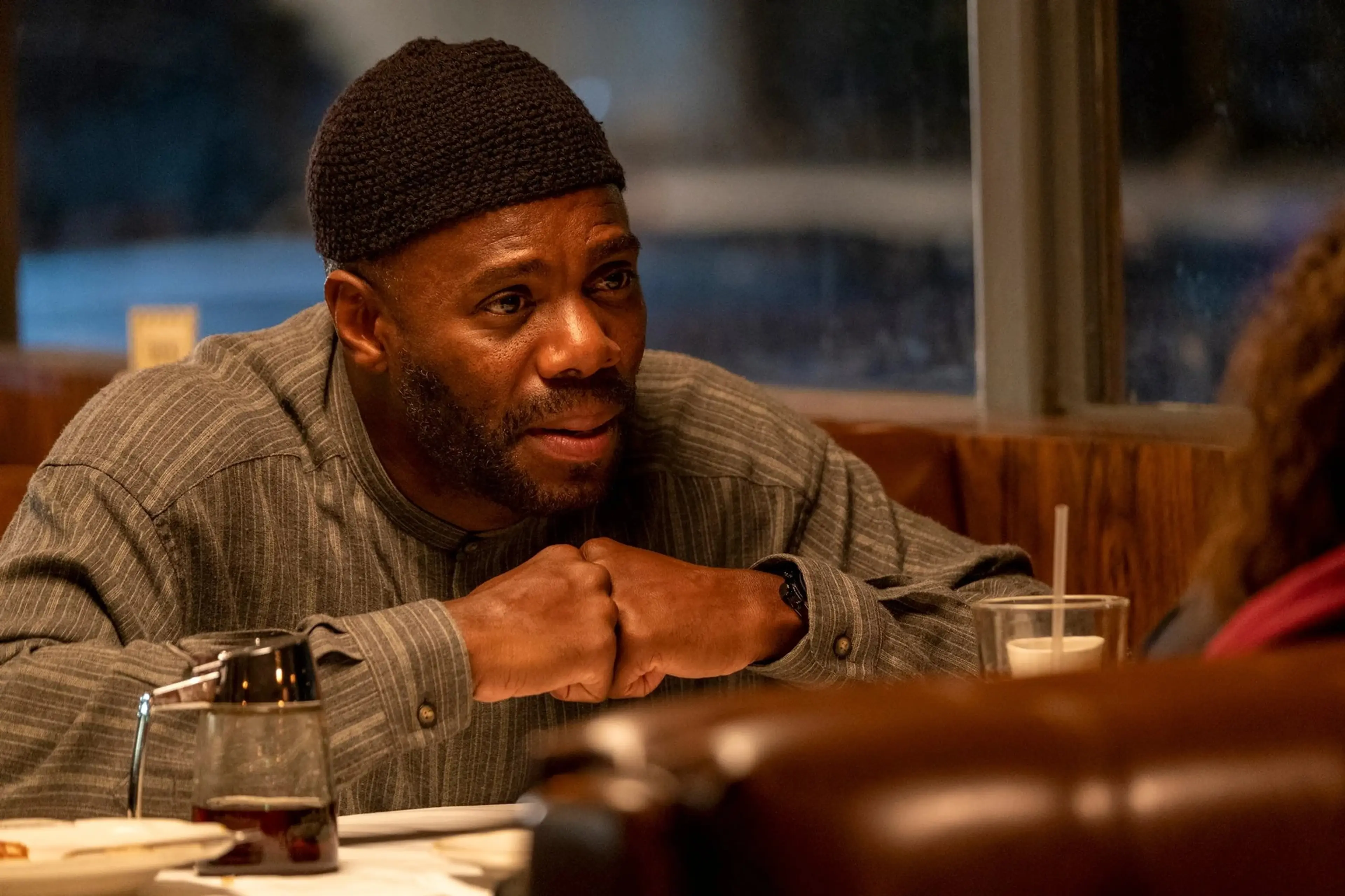 Colman Domingo as Ali speaks with Rue in a sharp official Euphoria scene still.
