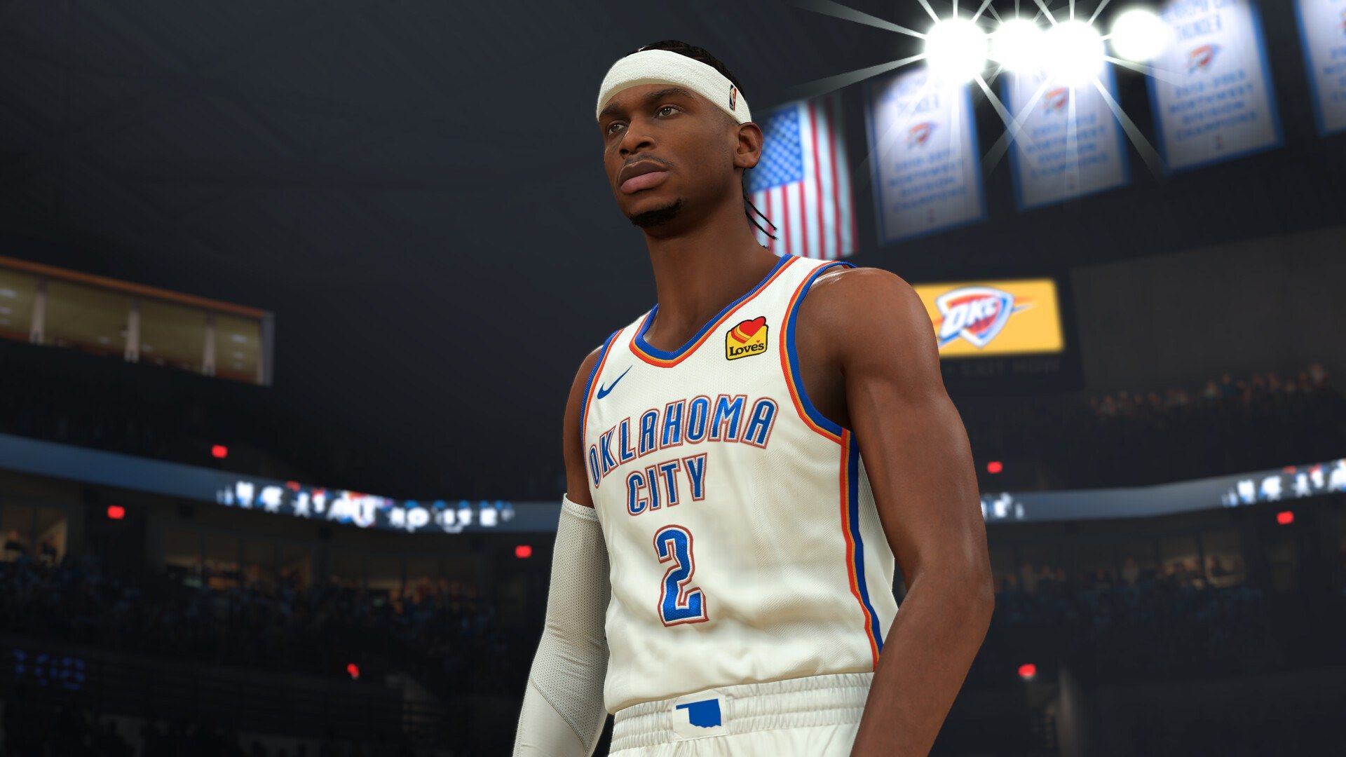 A digitally rendered NBA player wearing an Oklahoma City Thunder jersey.