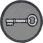 Official Orienteering badge with a silver key