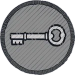 Official Orienteering badge with a silver key