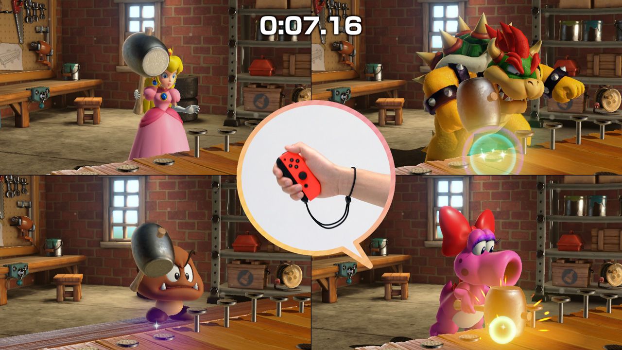 Several Mario characters play a timed motion-control minigame.
