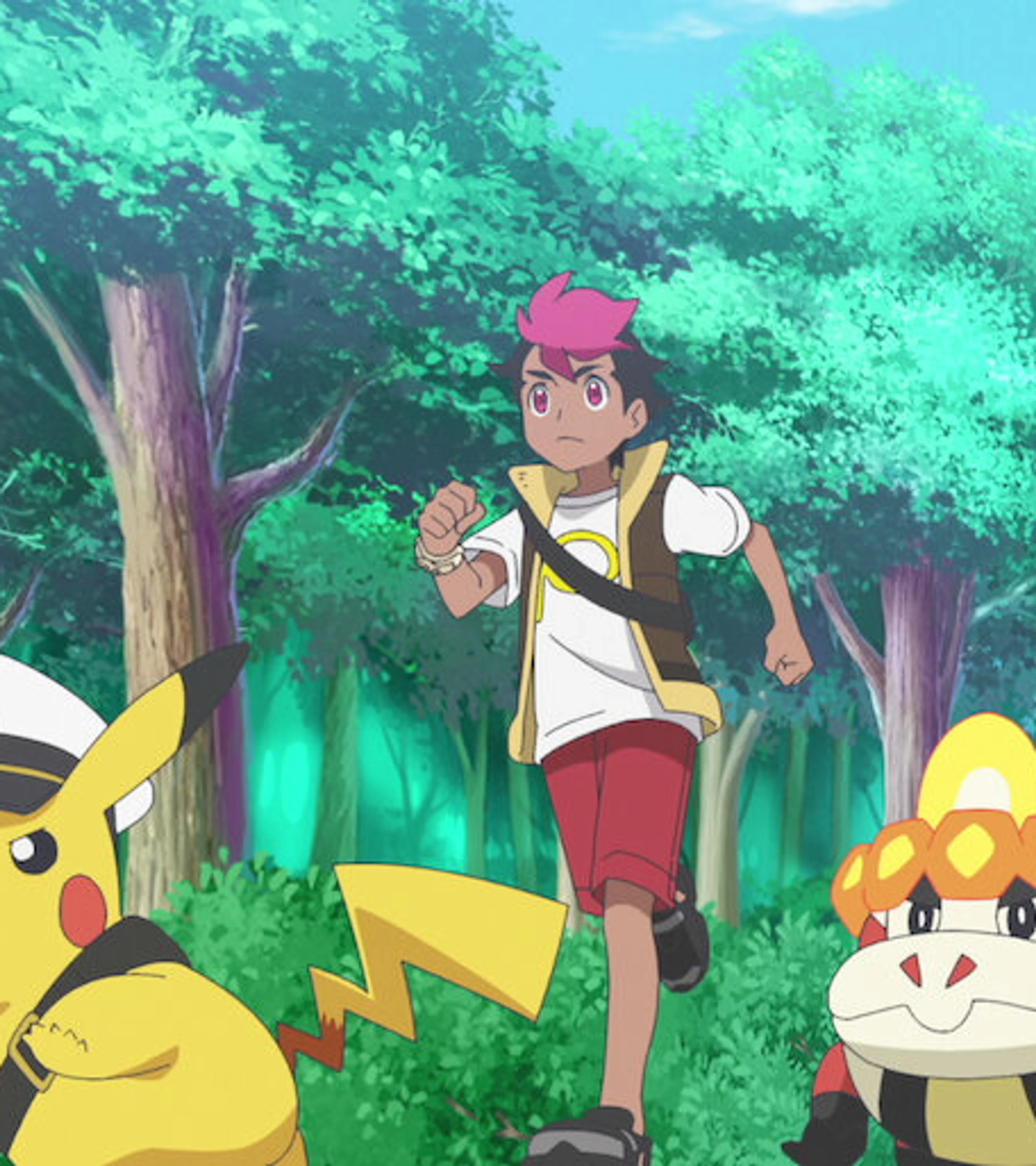 Roy and Captain Pikachu move through a green forest.