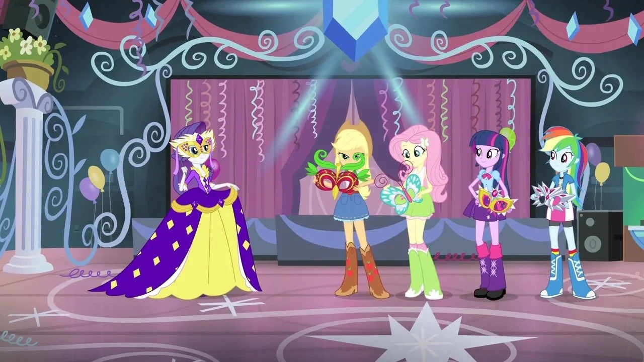 The Equestria Girls characters at Canterlot High’s Fall Formal.