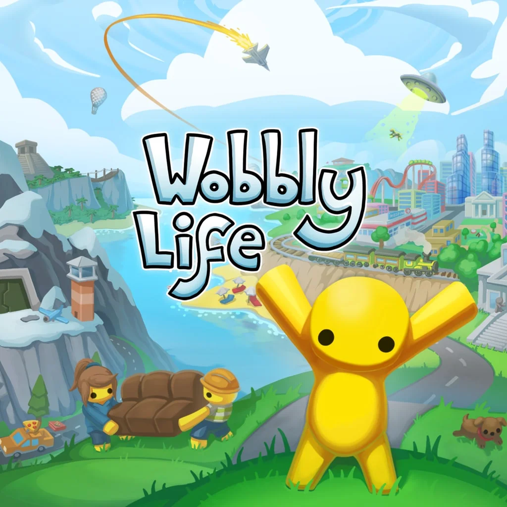 Colorful Wobbly Life characters pose together in official game artwork