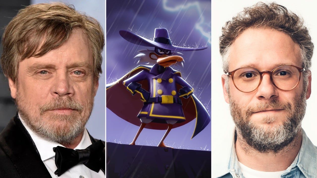 Mark Hamill, the newly announced Darkwing Duck artwork and Seth Rogen appear side by side.