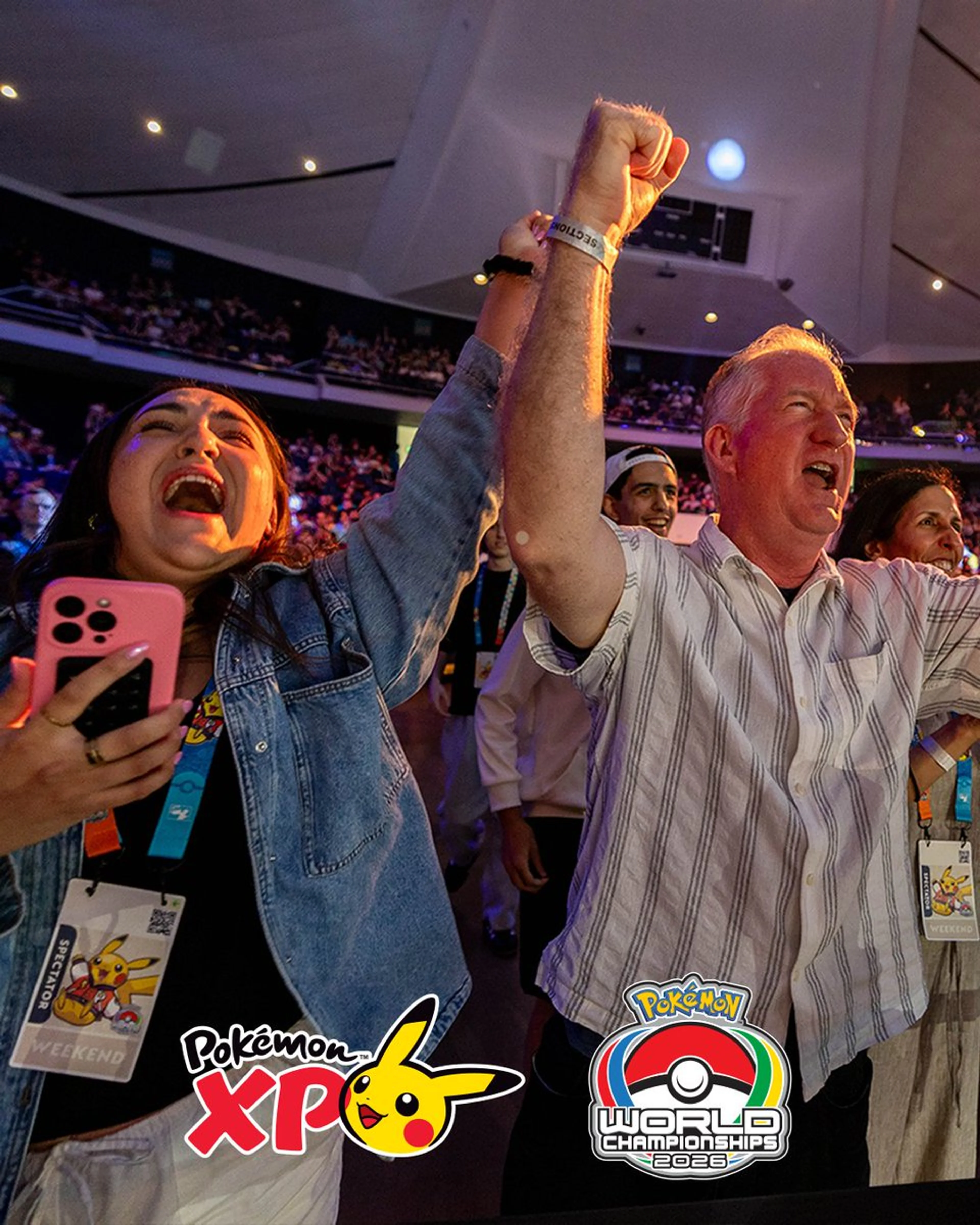 Fans cheer inside the packed 2026 Pokémon World Championships venue in San Francisco.