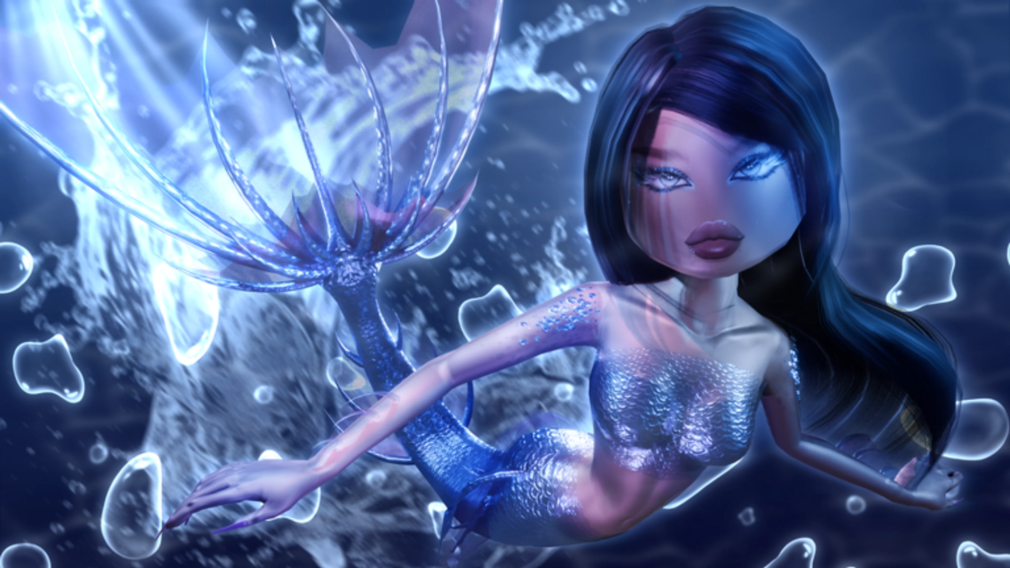 Dress To Impress character wearing a blue underwater mermaid outfit.