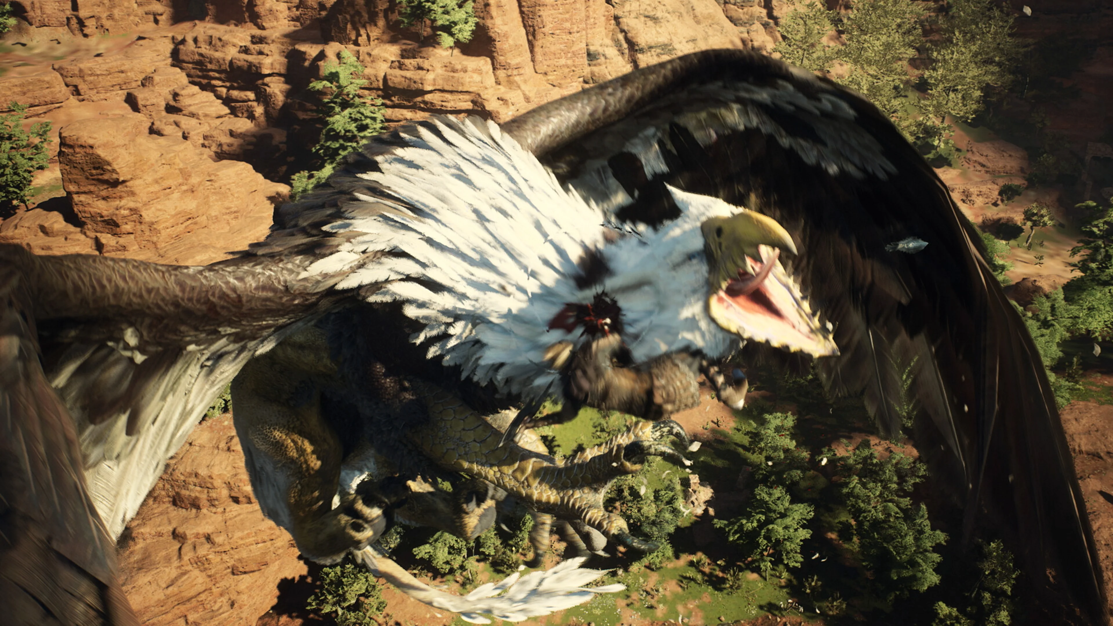 A griffin flies above a rocky canyon in Dragon's Dogma 2.