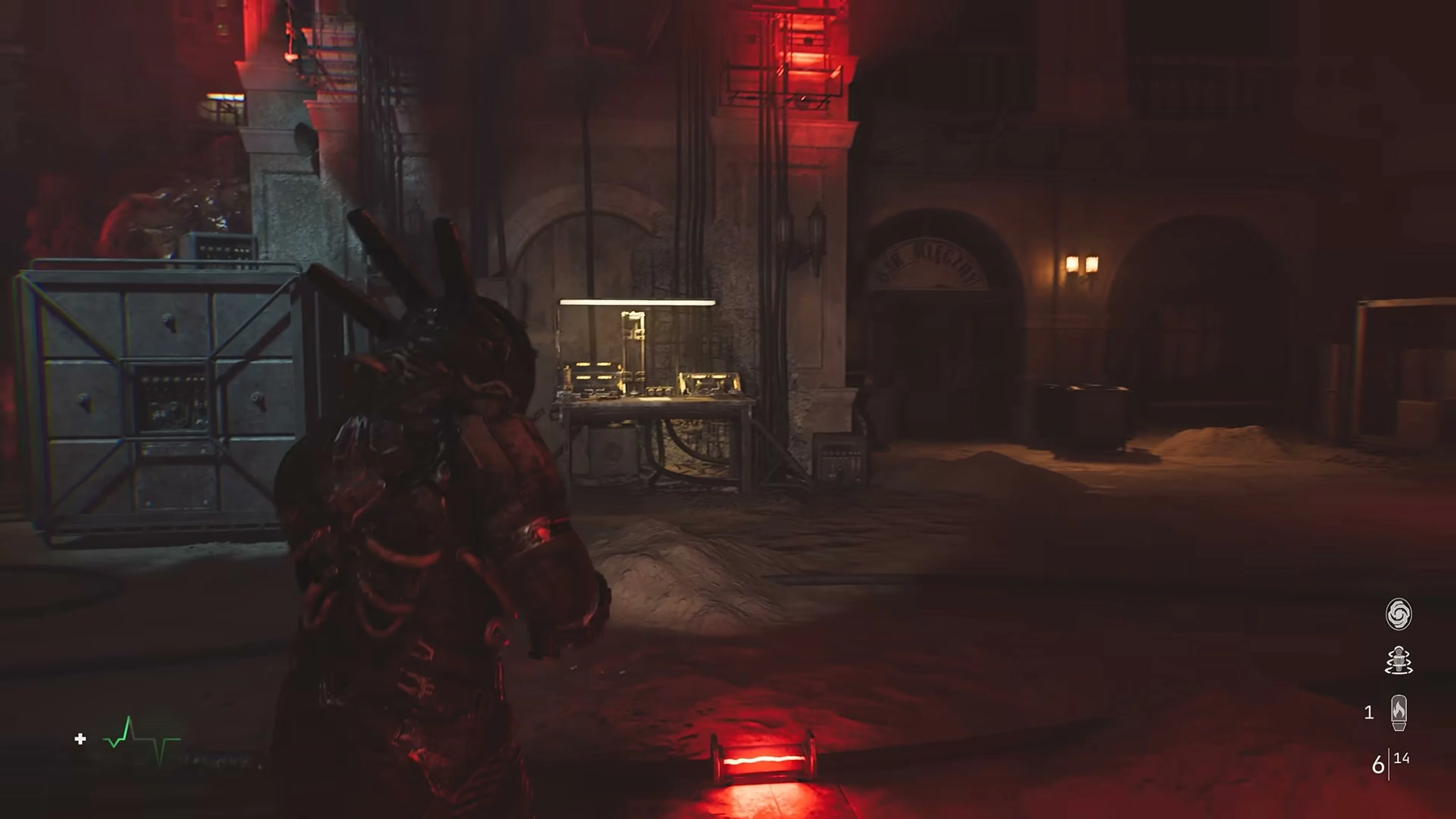 The Pathfinder aims a weapon at a creature in Cronos: Lazarus.