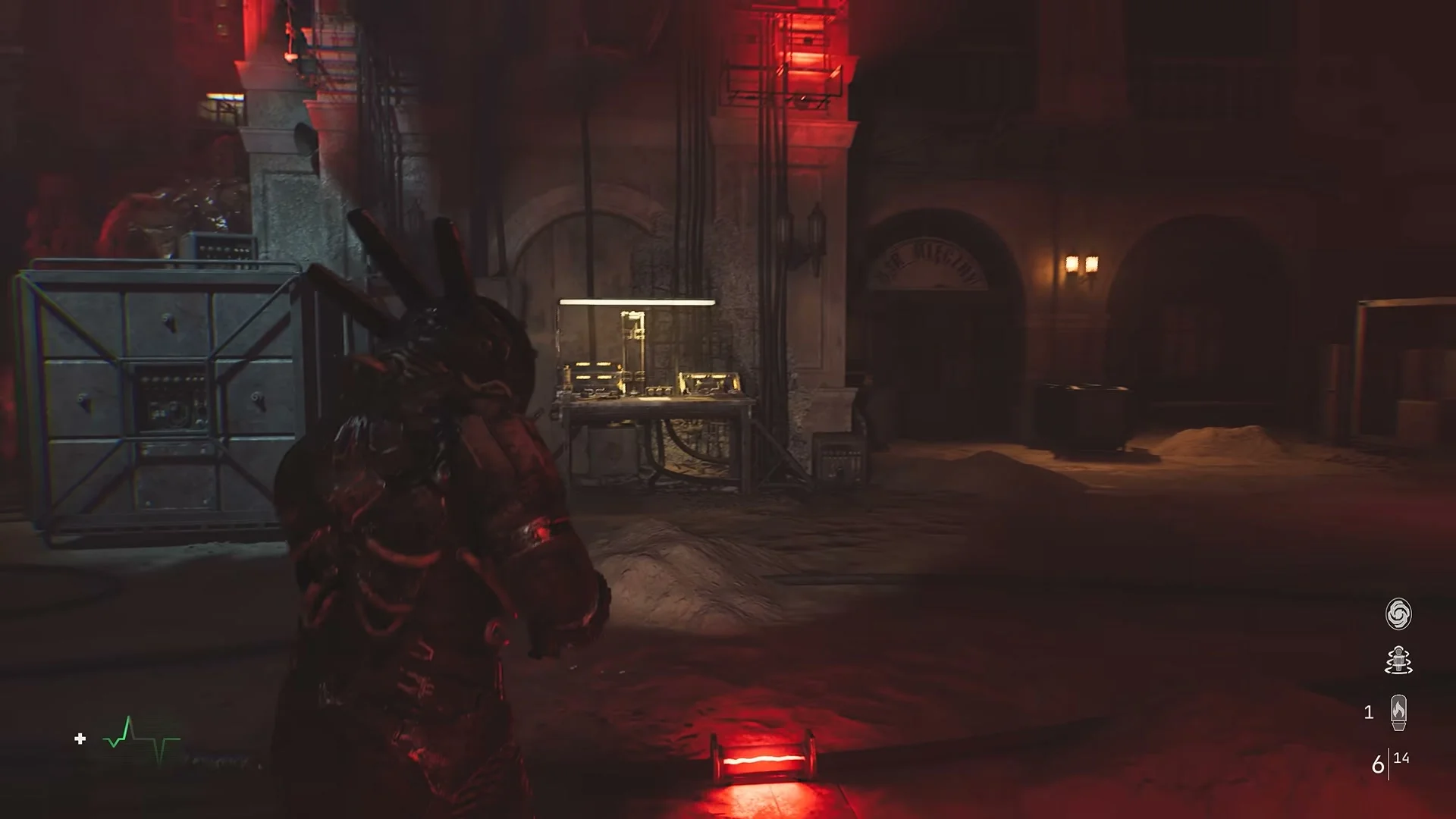 The Pathfinder aims a weapon at a creature in Cronos: Lazarus.