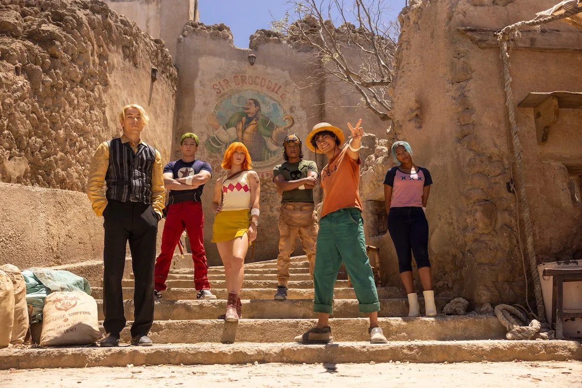 The live-action Straw Hat crew stands in an Alabasta set in an official Season 3 image.
