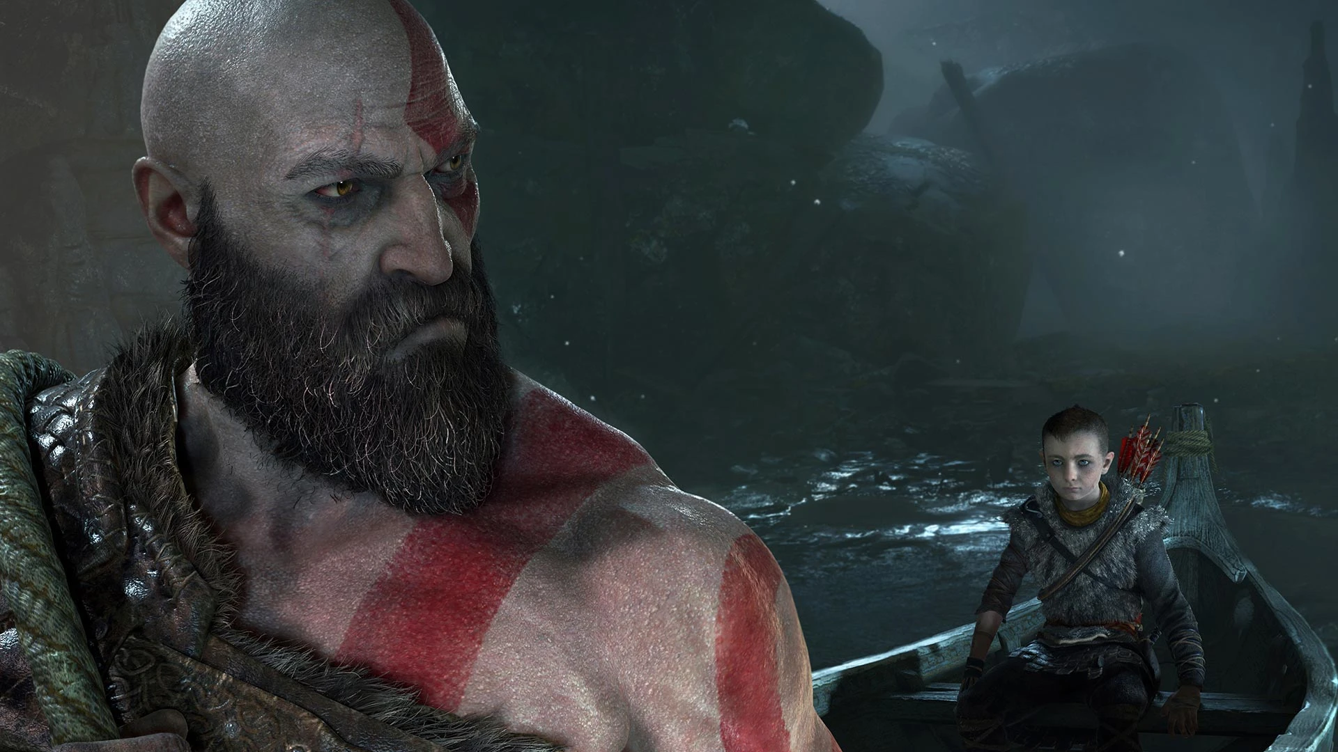 Kratos and Atreus travel together in God of War.