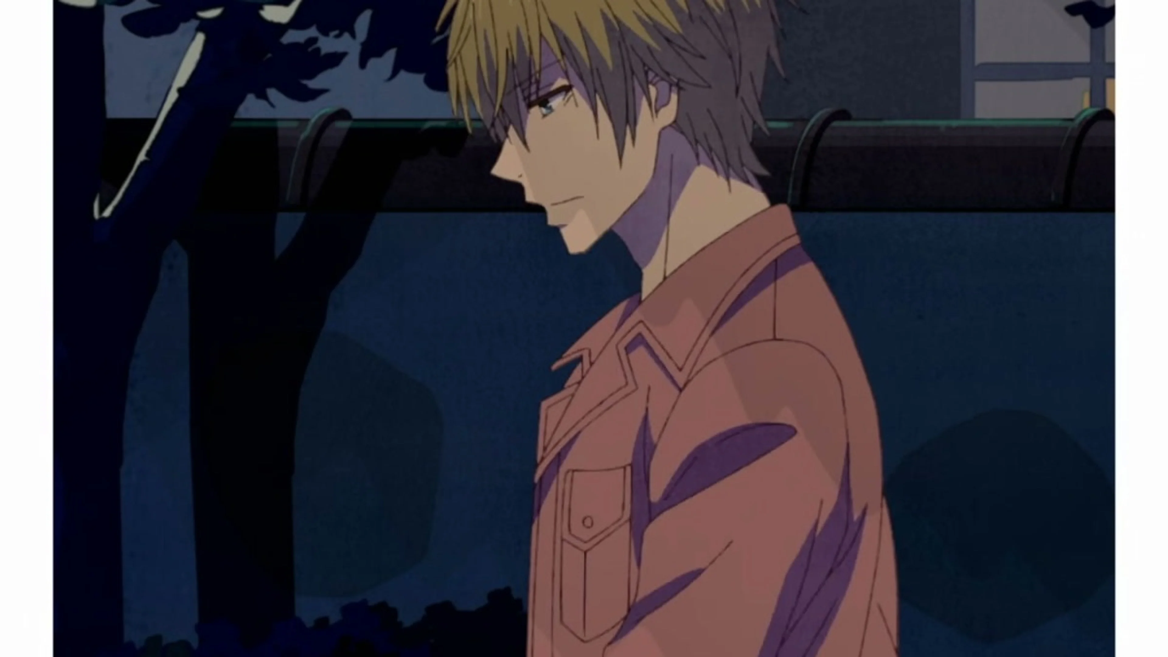 Tasuku Kurosaki stands outside at night in the Dengeki Daisy trailer.