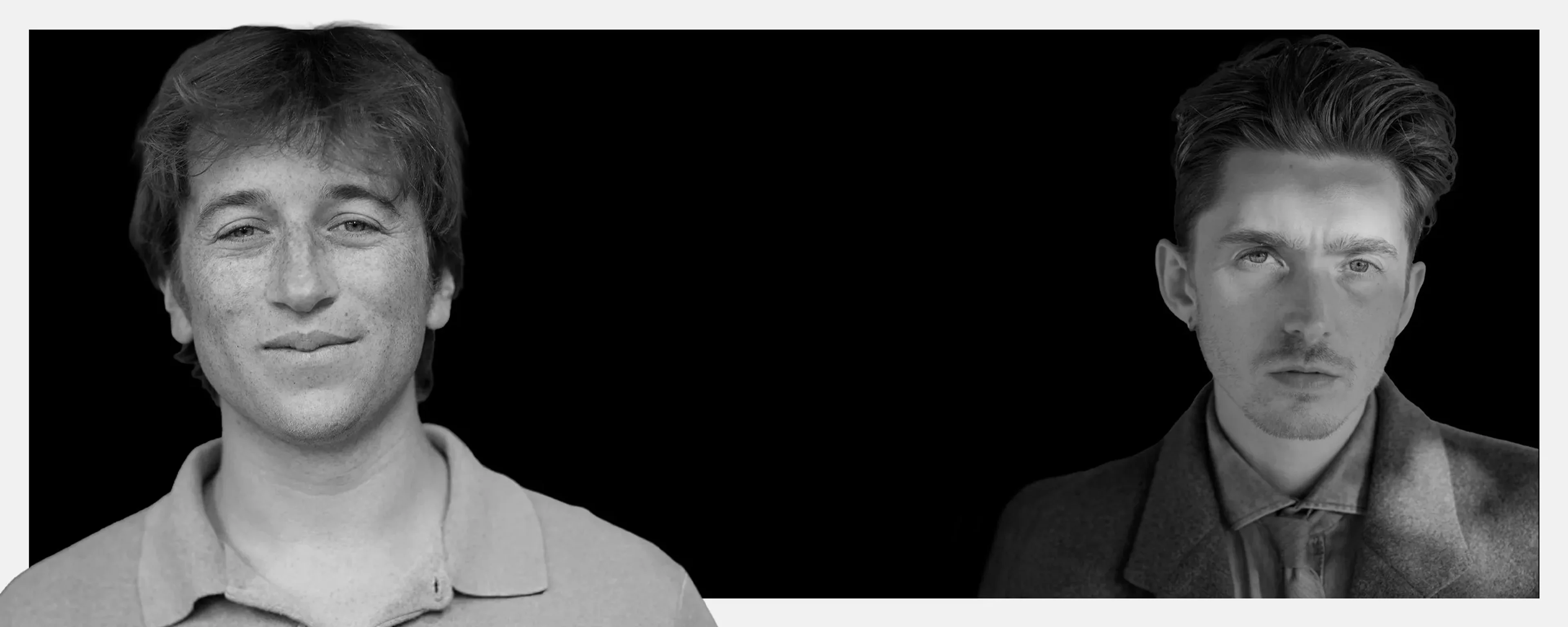 Skyler Gisondo and Austin Abrams appear in a black-and-white A24 portrait.