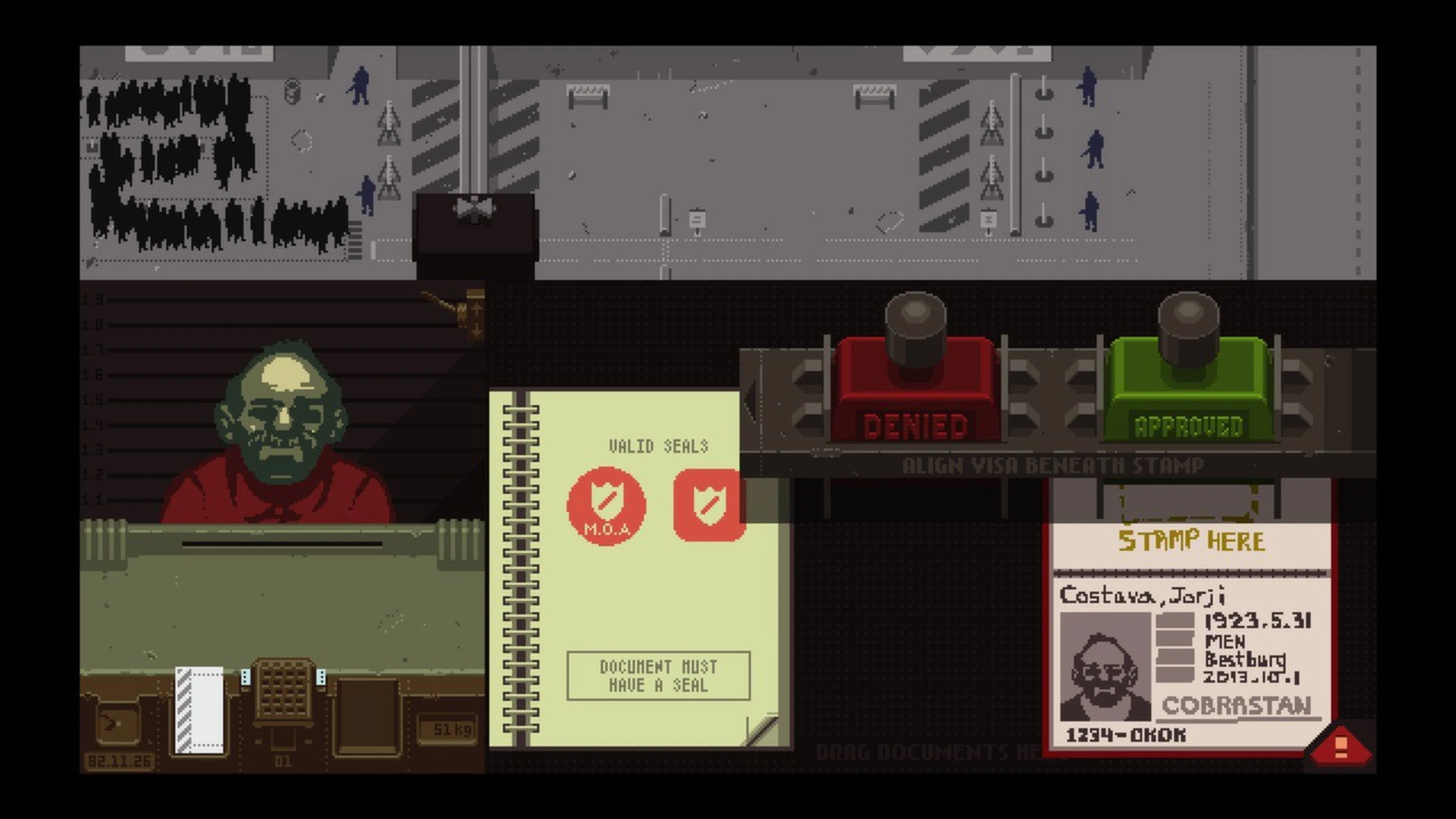 Official Papers, Please screenshot of the red DENIED and green APPROVED stamp handles above the entry visa box on a passport.