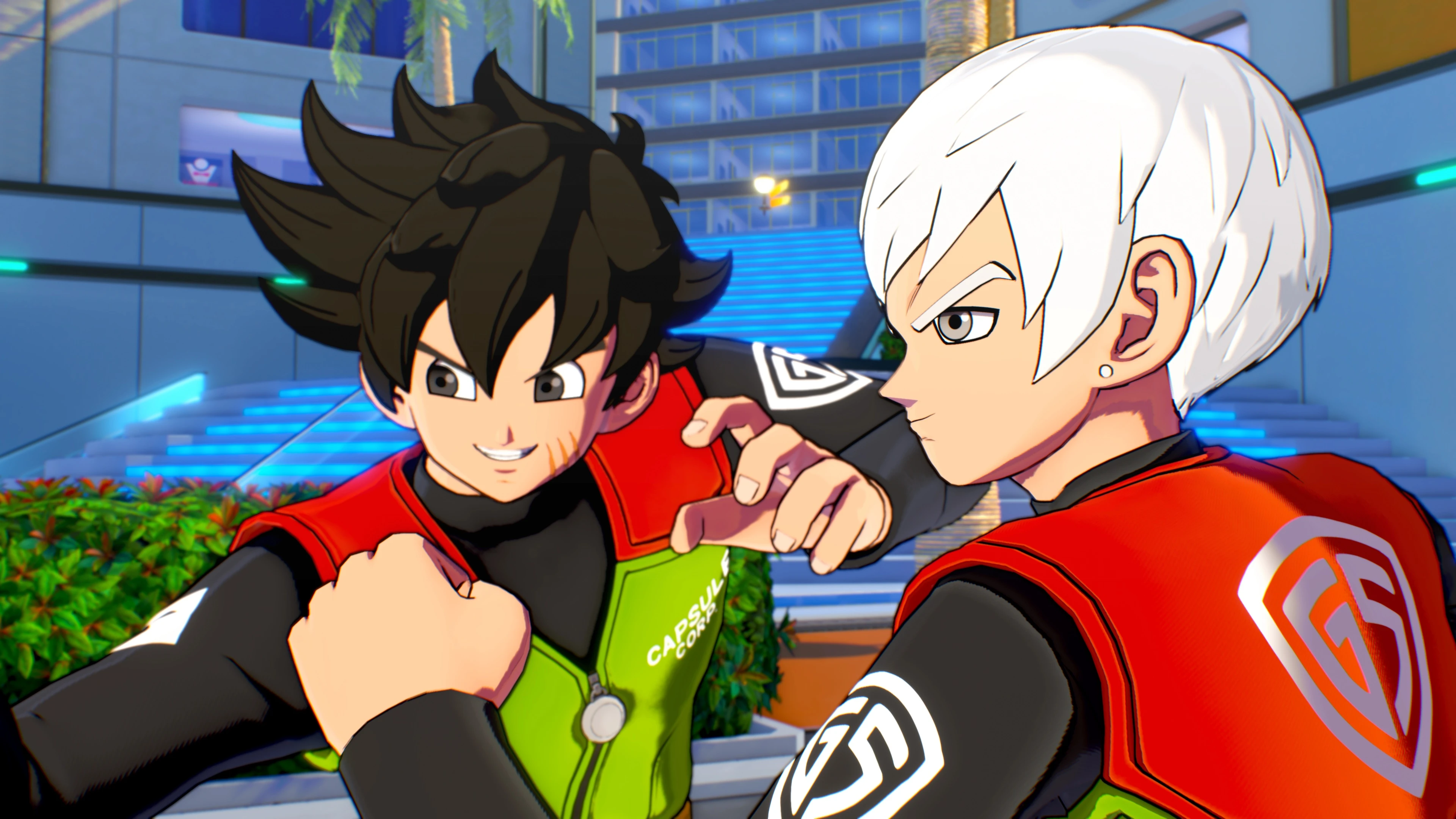Goku faces a white-haired fighter in an official Dragon Ball Xenoverse 3 still.