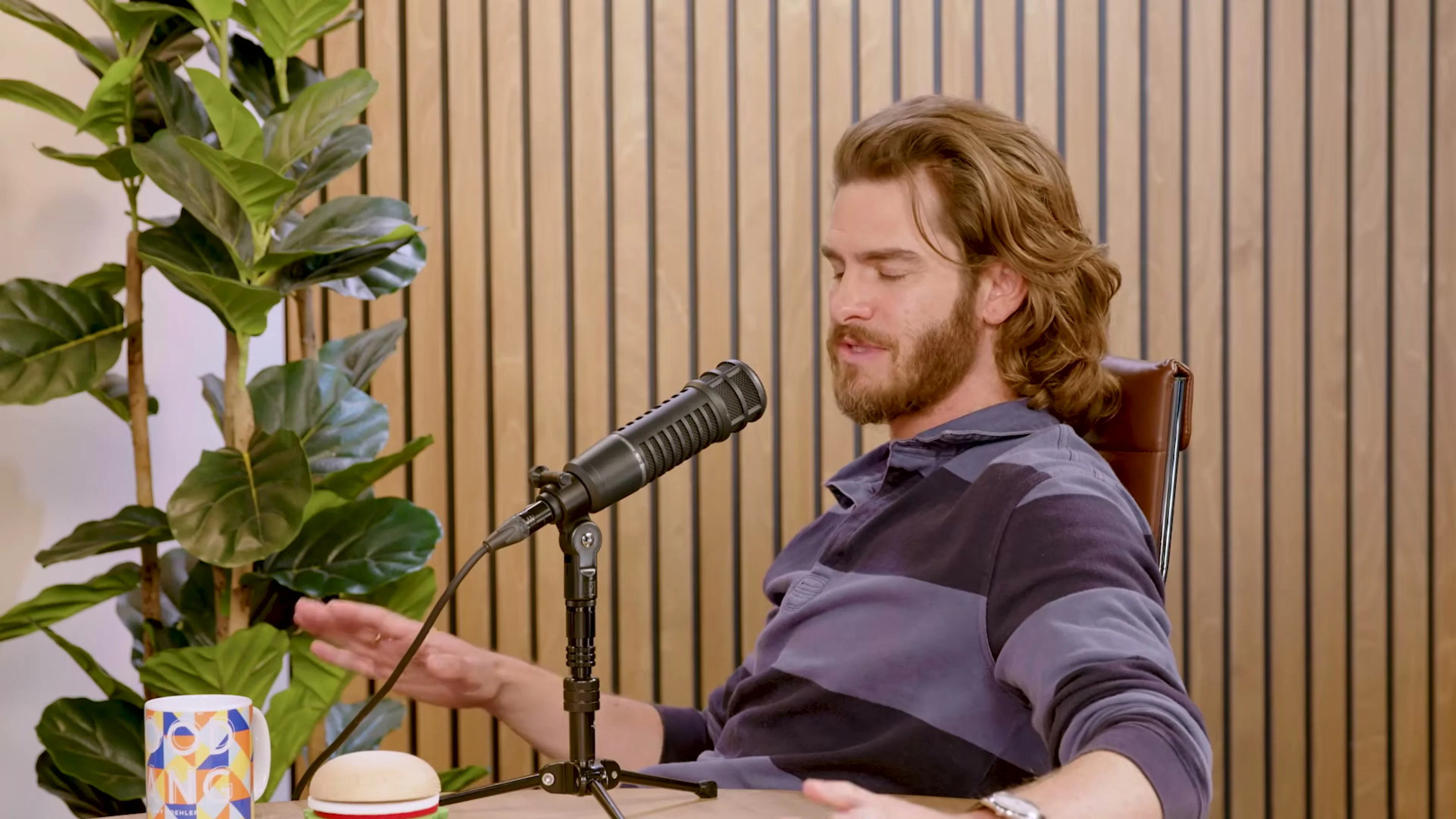 Andrew Garfield speaks with his hands during the Good Hang interview.