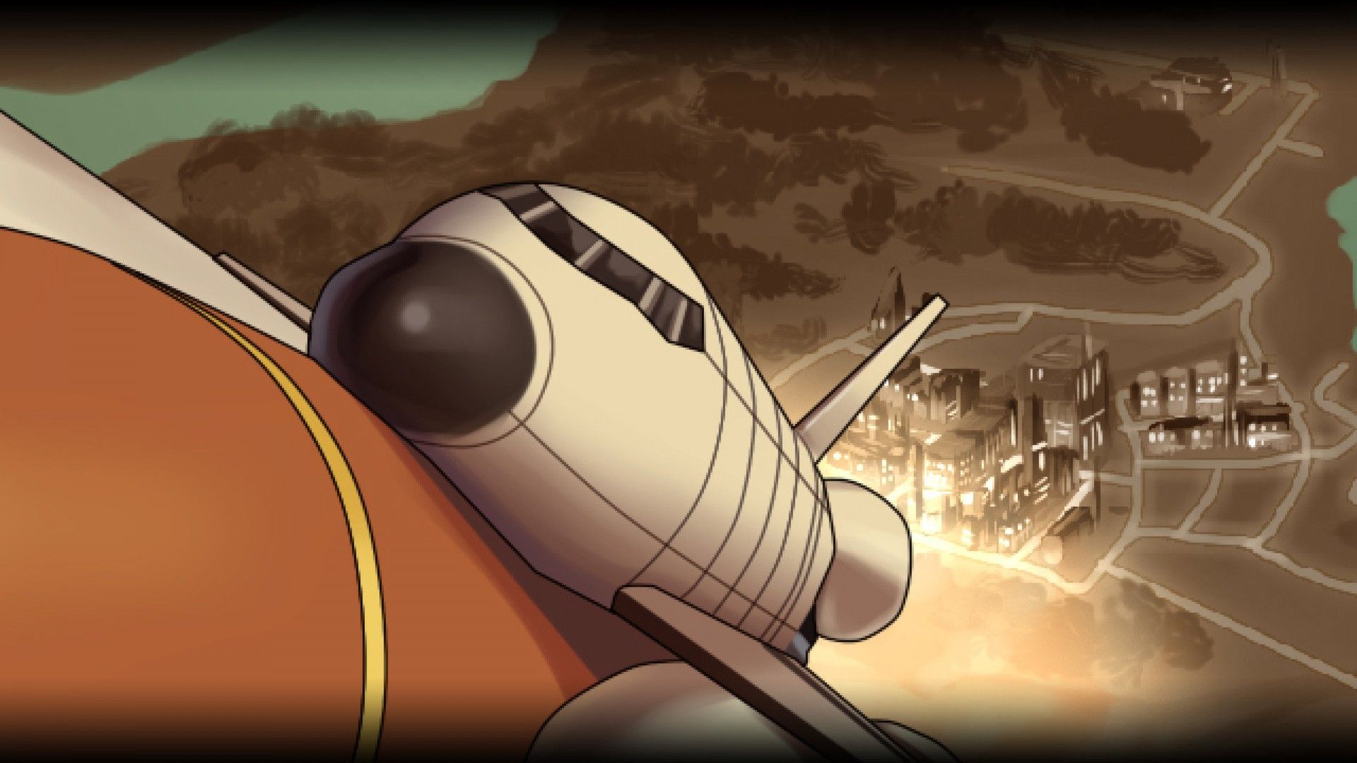 An illustrated rocket launches above the coast in To the Moon.