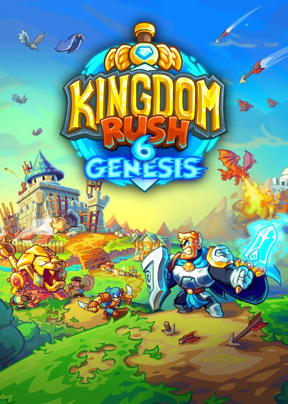Official Kingdom Rush 6: Genesis cover with the game logo and fantasy characters.
