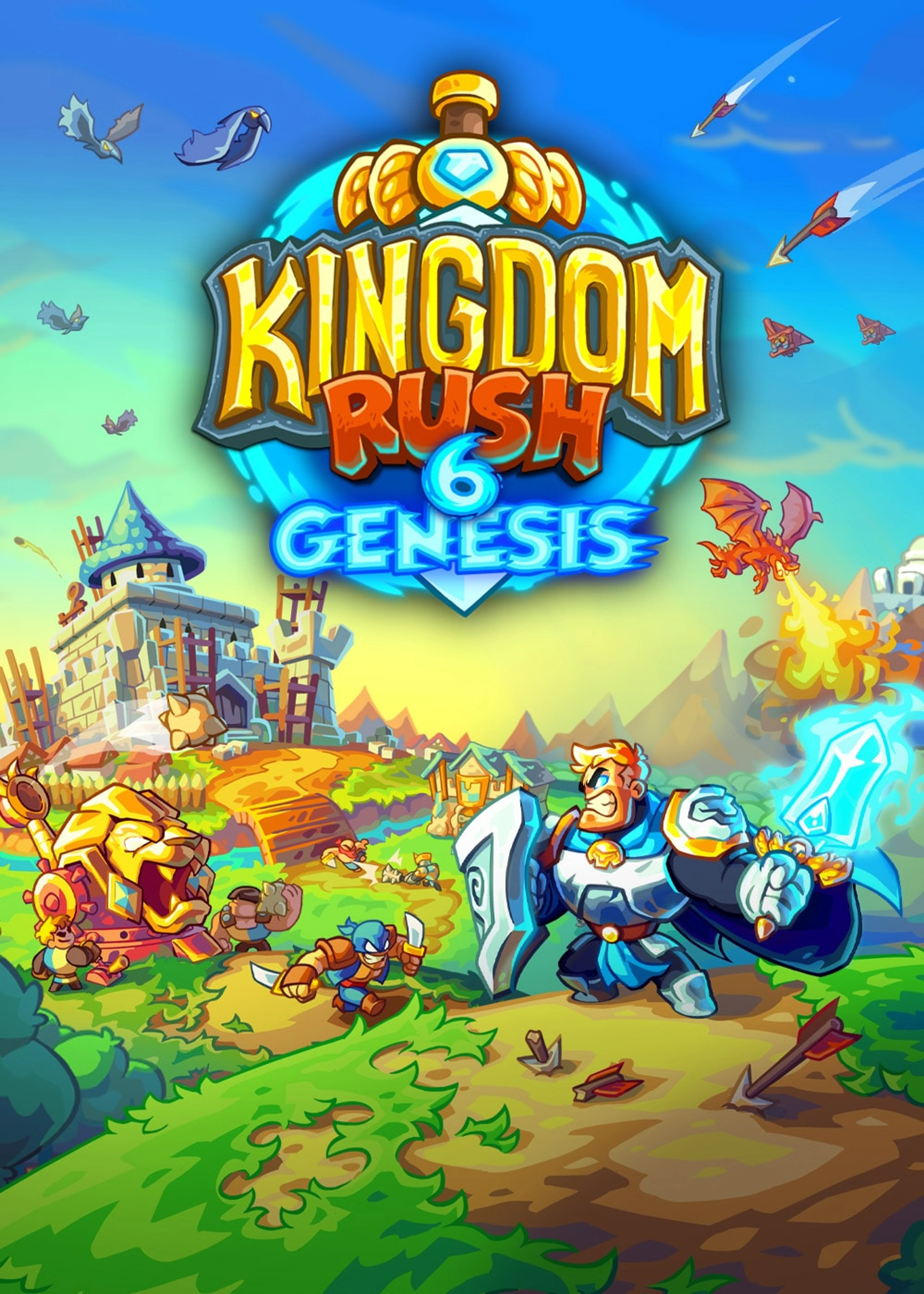 Official Kingdom Rush 6: Genesis cover with the game logo and fantasy characters.