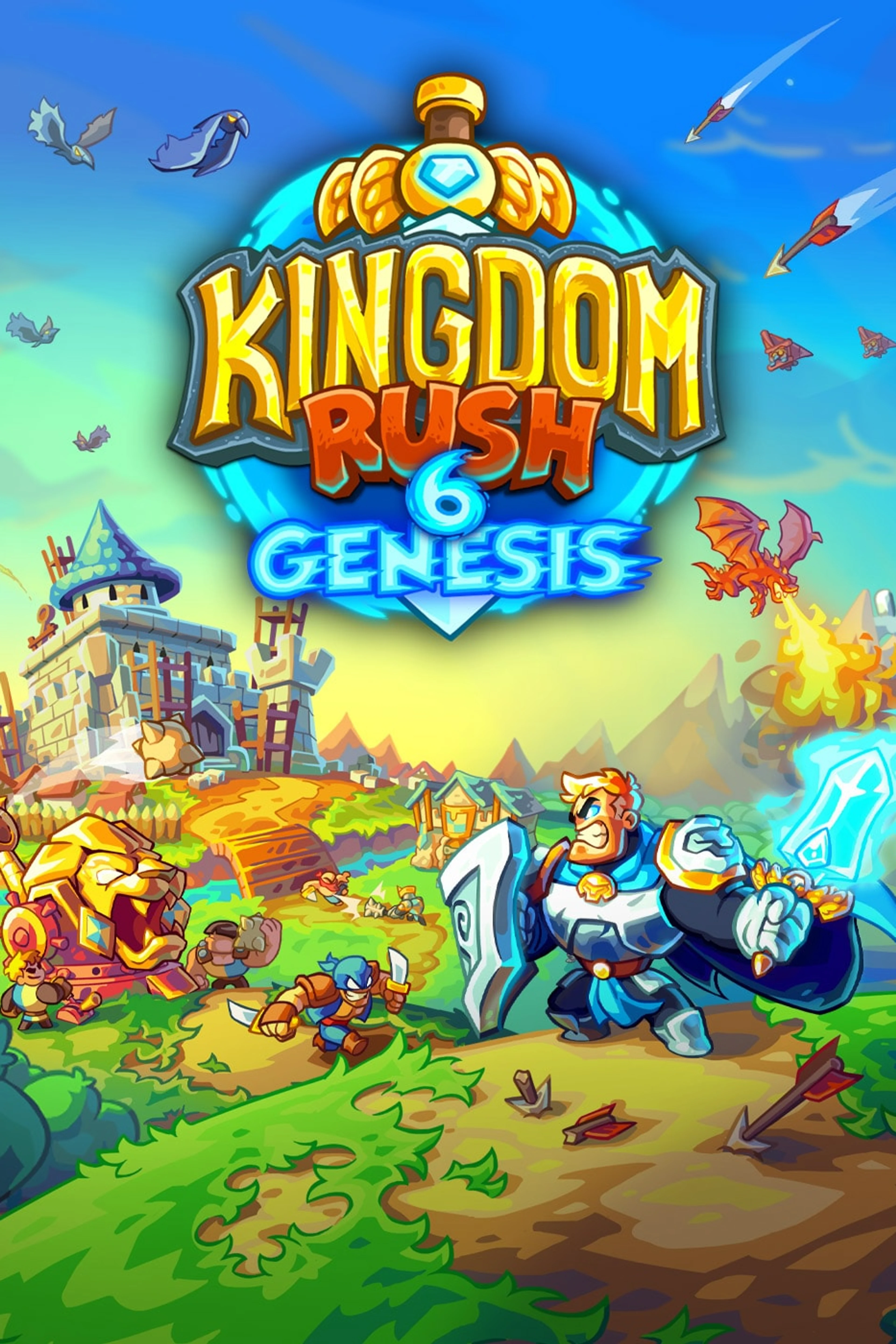 Official Kingdom Rush 6: Genesis cover with the game logo and fantasy characters.