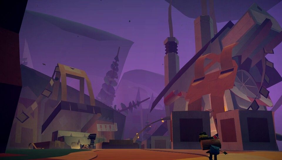 A paper town with layered roofs and tall shapes rises ahead of the small messenger.