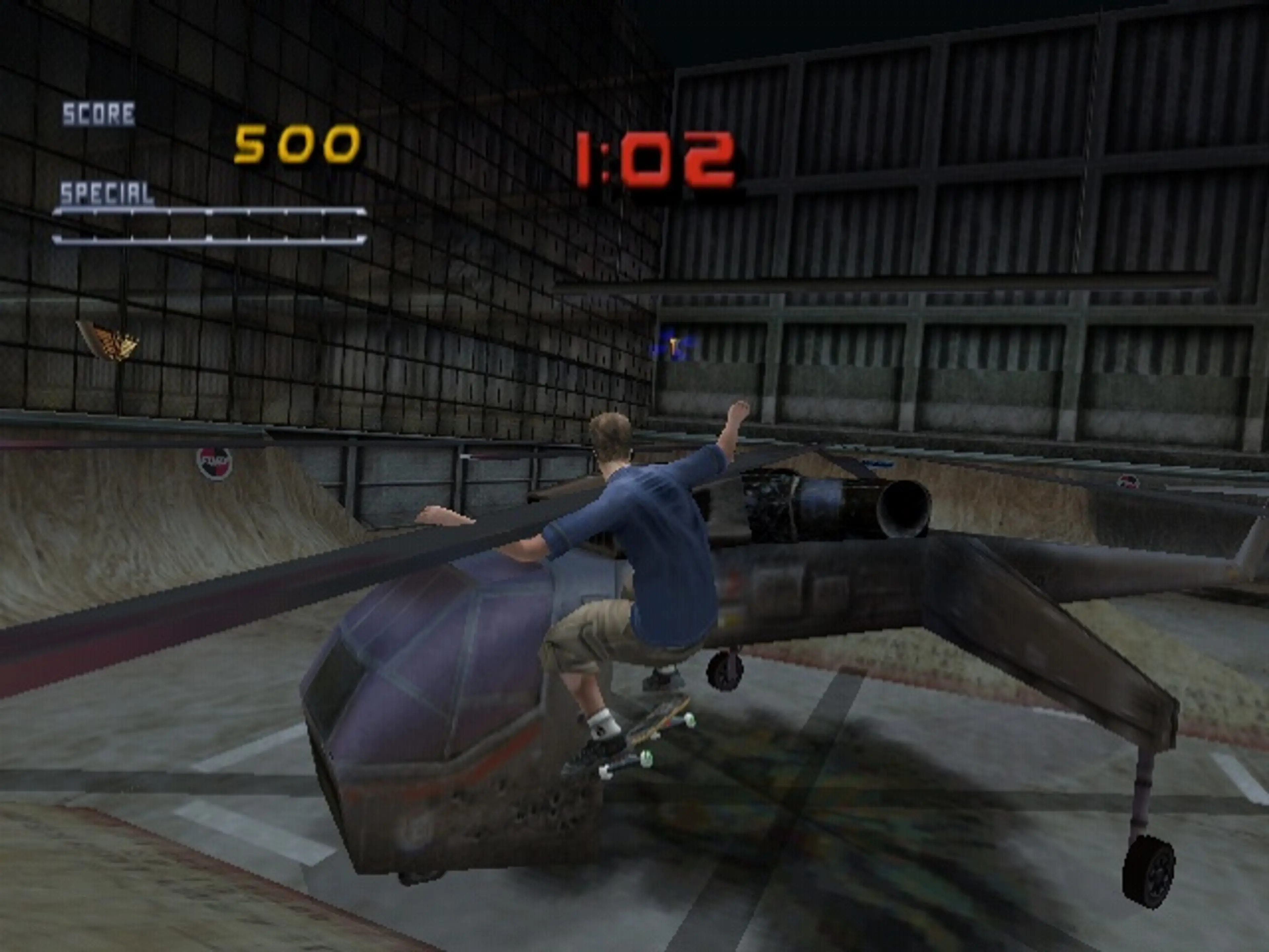 Skating through a park in the Dreamcast version of Tony Hawk's Pro Skater 2.