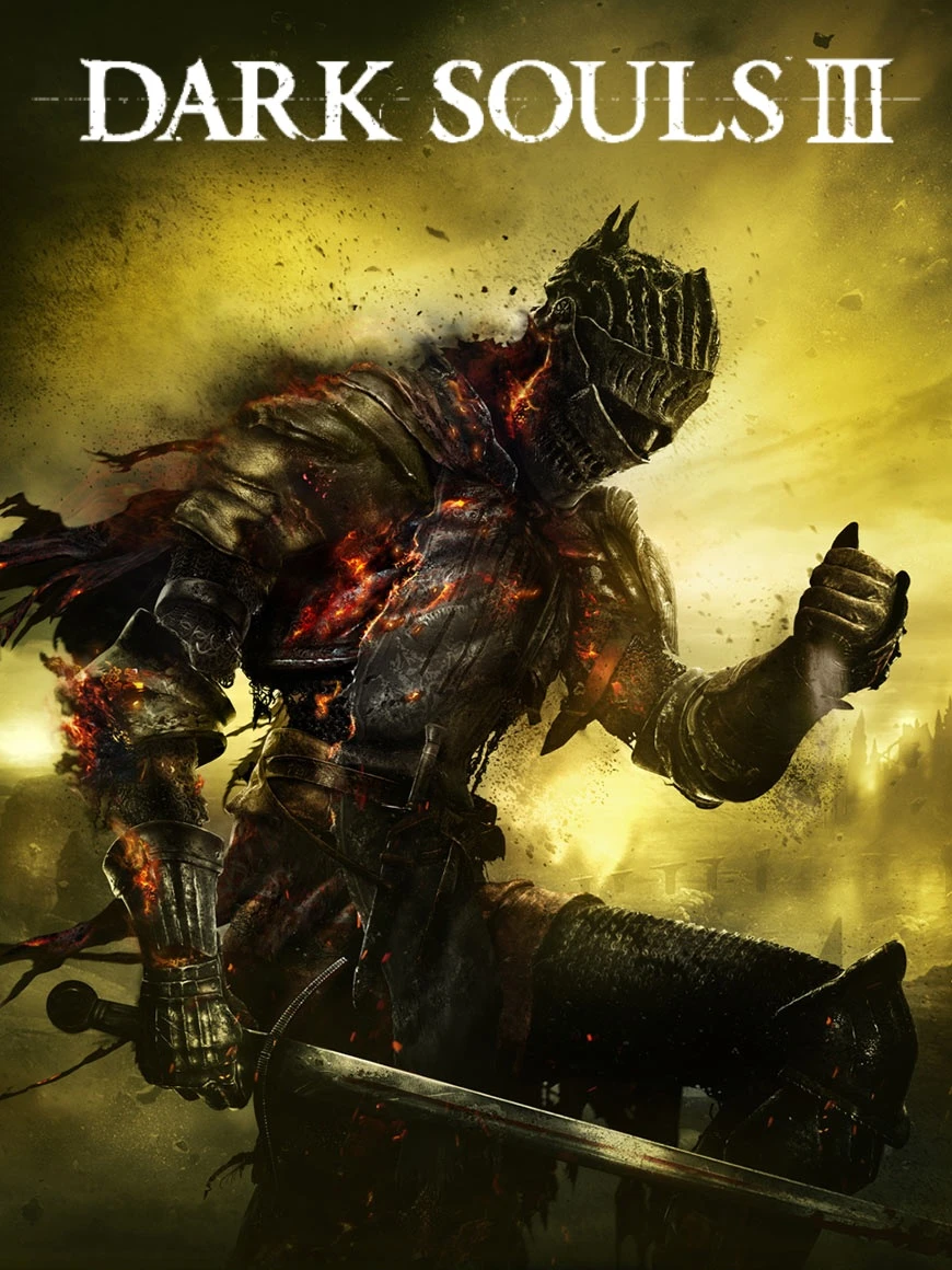 Official Dark Souls III cover with an armoured knight and the native game logo.