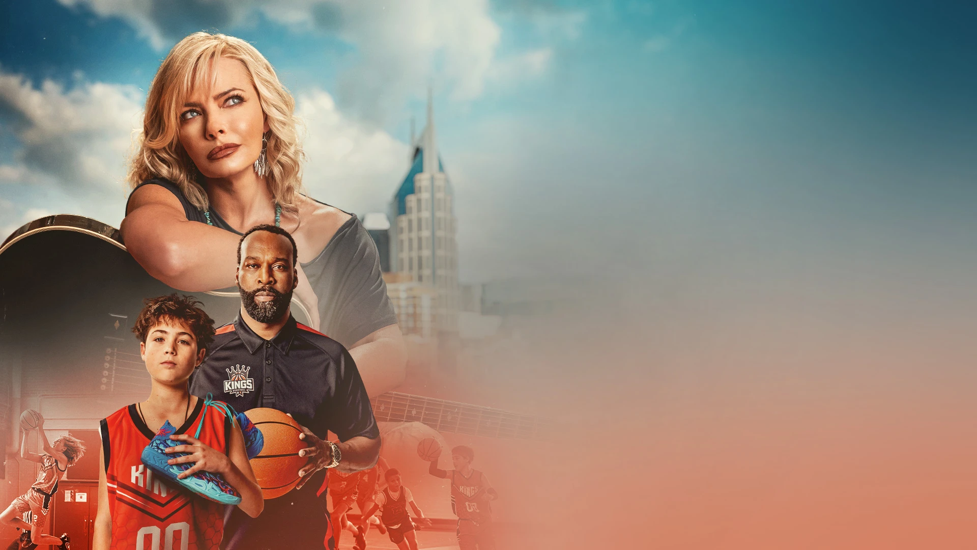 Jaime Pressly, Dylan Friedman and Baron Davis appear in Last Shot’s text-free promotional artwork.