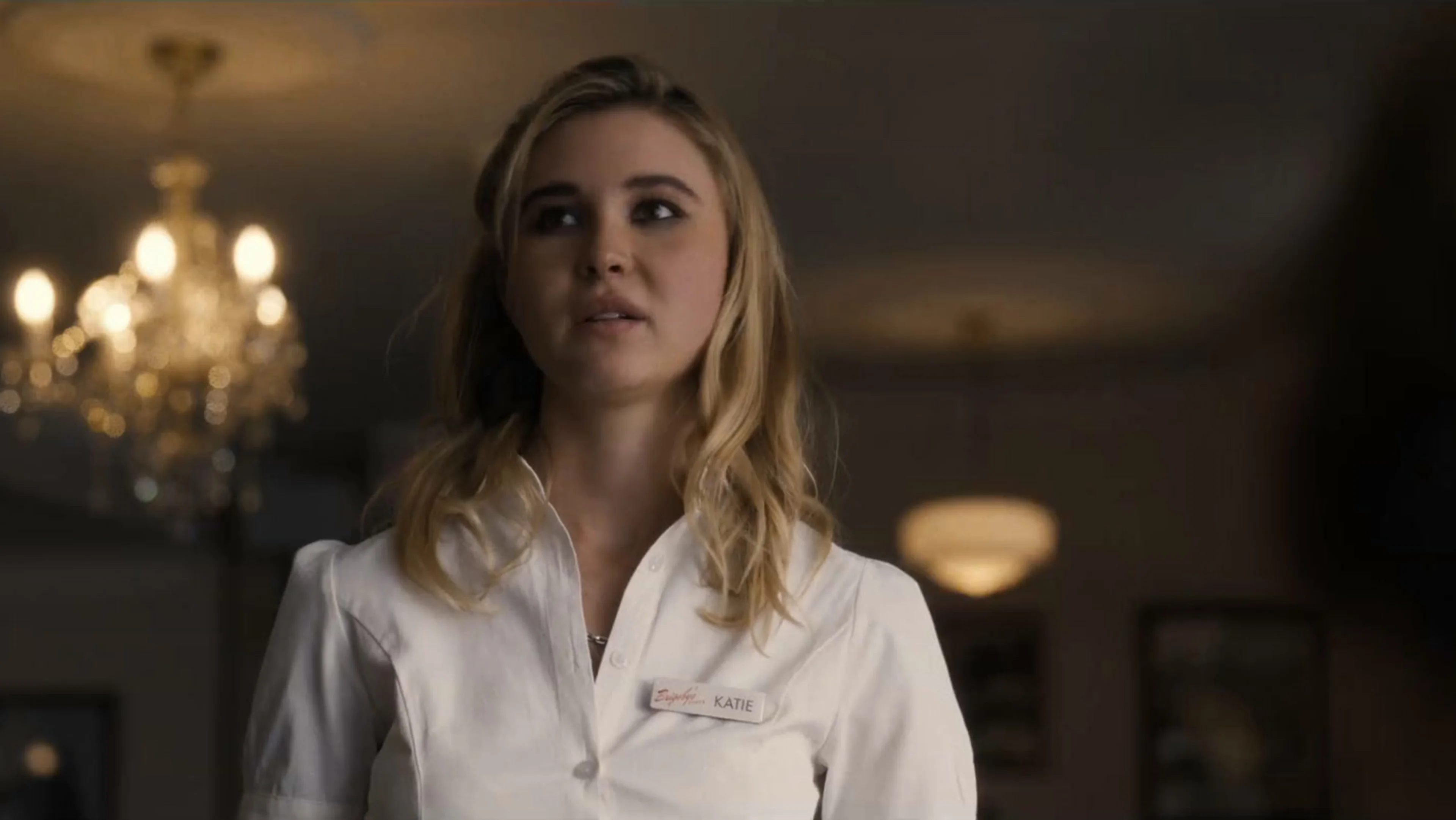 Isabel May’s character stands in a diner uniform in Mr. Irrelevant.