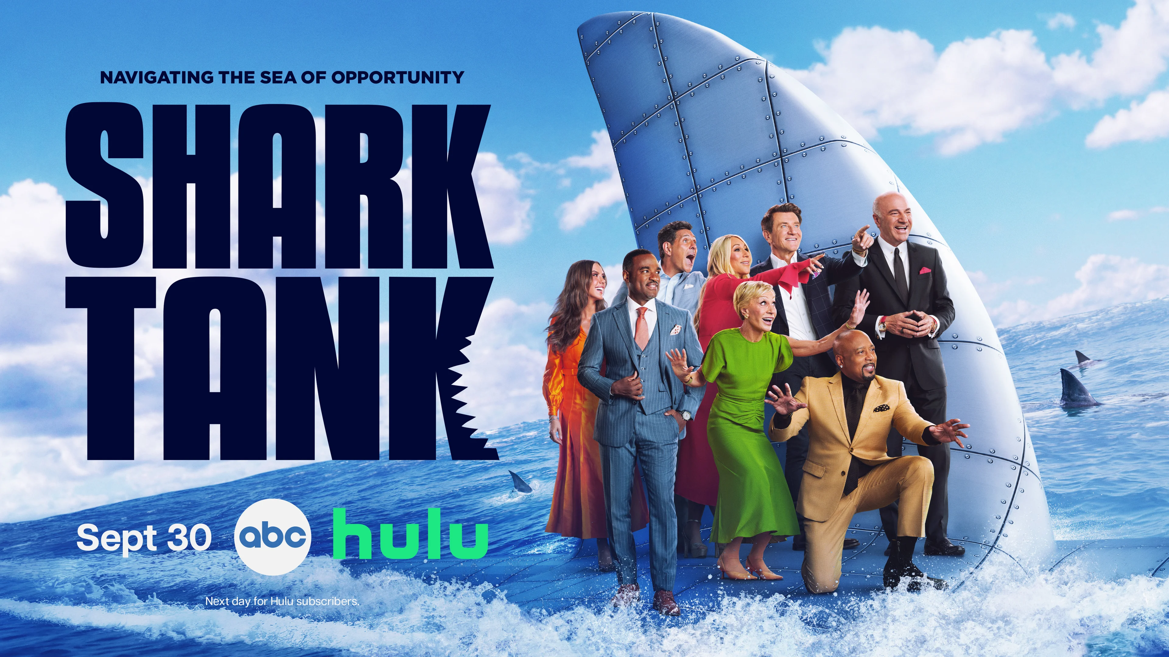 Wide official Shark Tank Season 18 artwork with the Sharks.