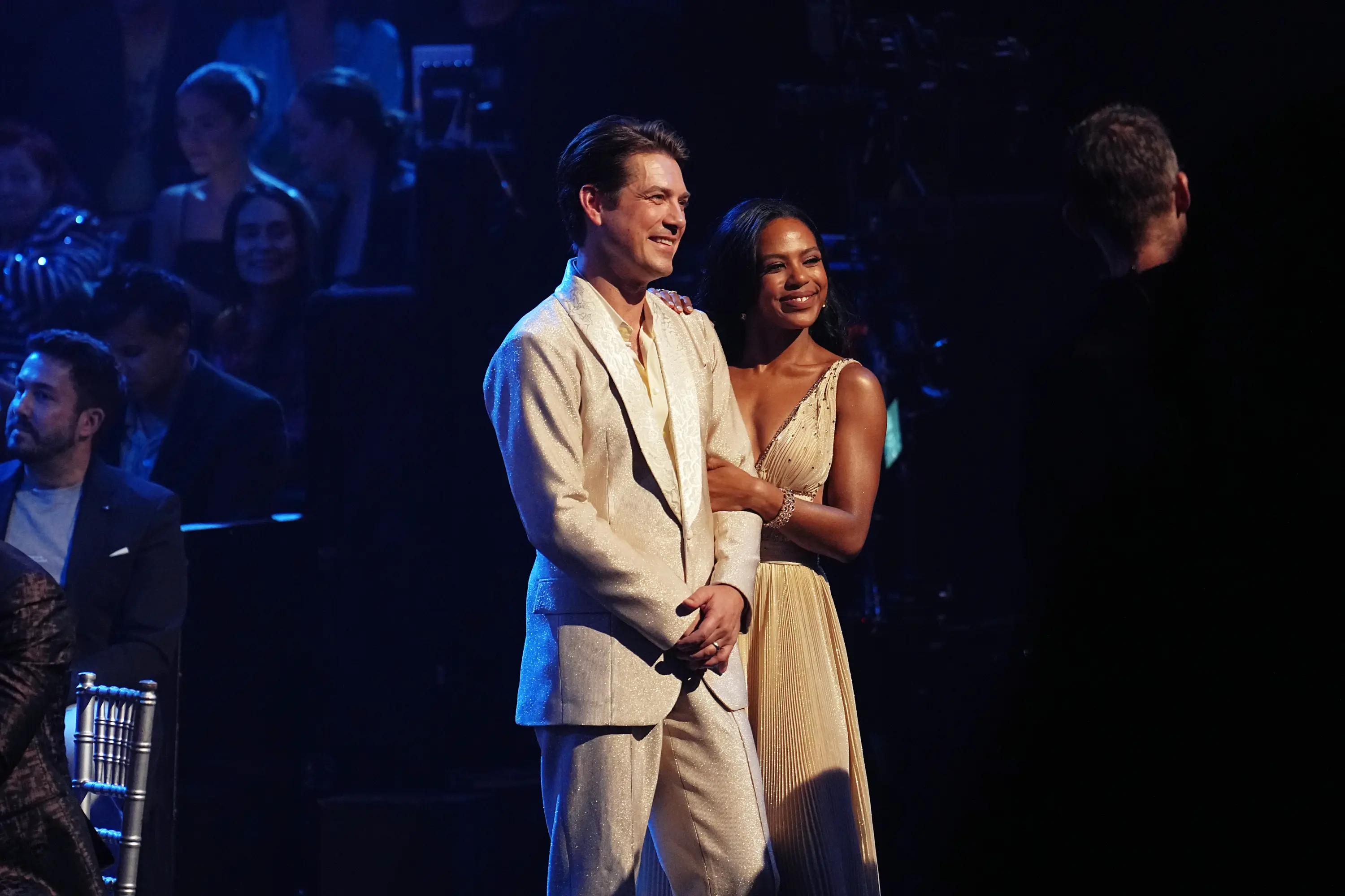 Taylor Hanson and Britt Stewart together on stage during Yacht Rock Night.