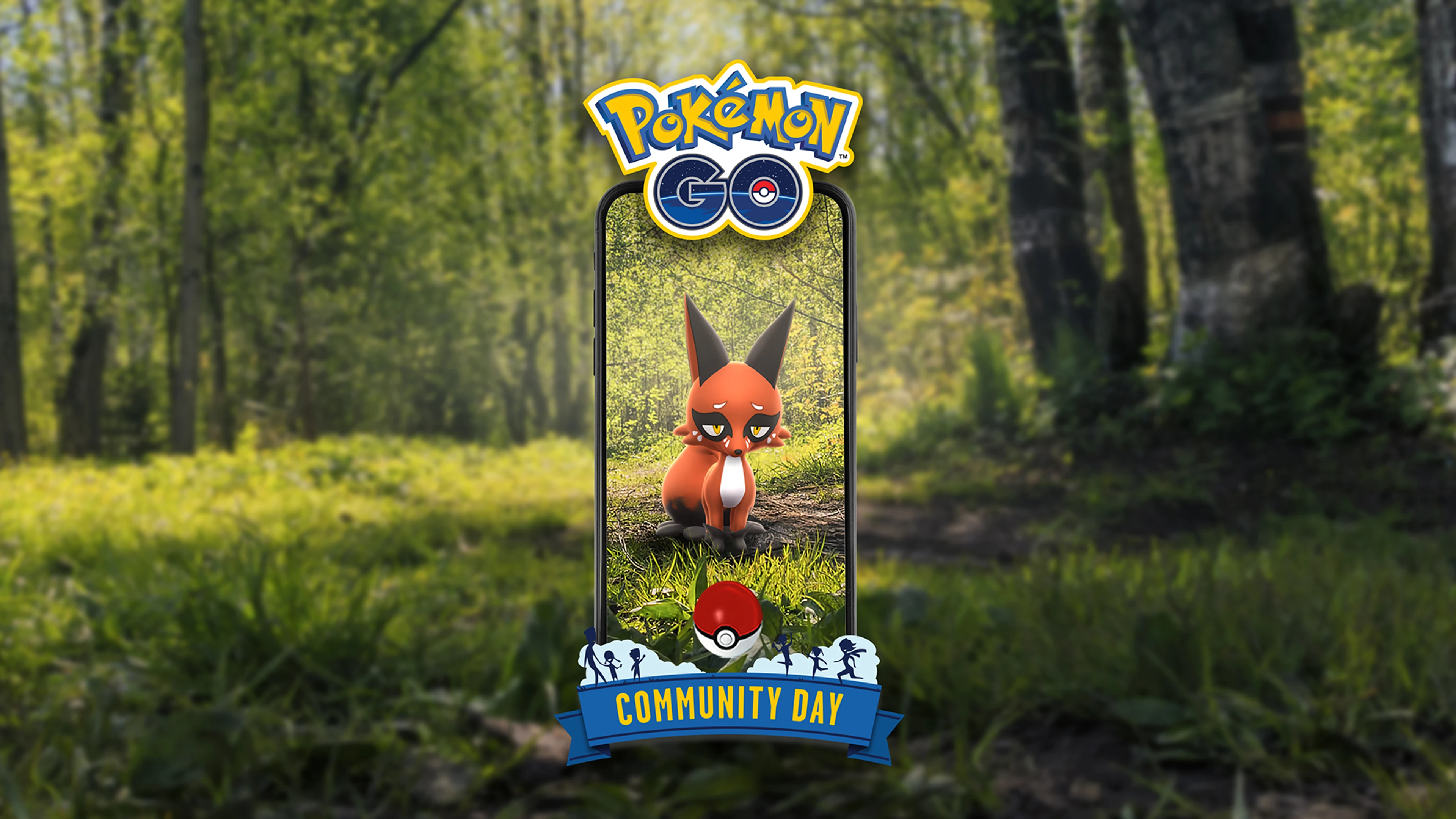 Nickit appears on a phone screen in official Pokémon GO Community Day artwork.