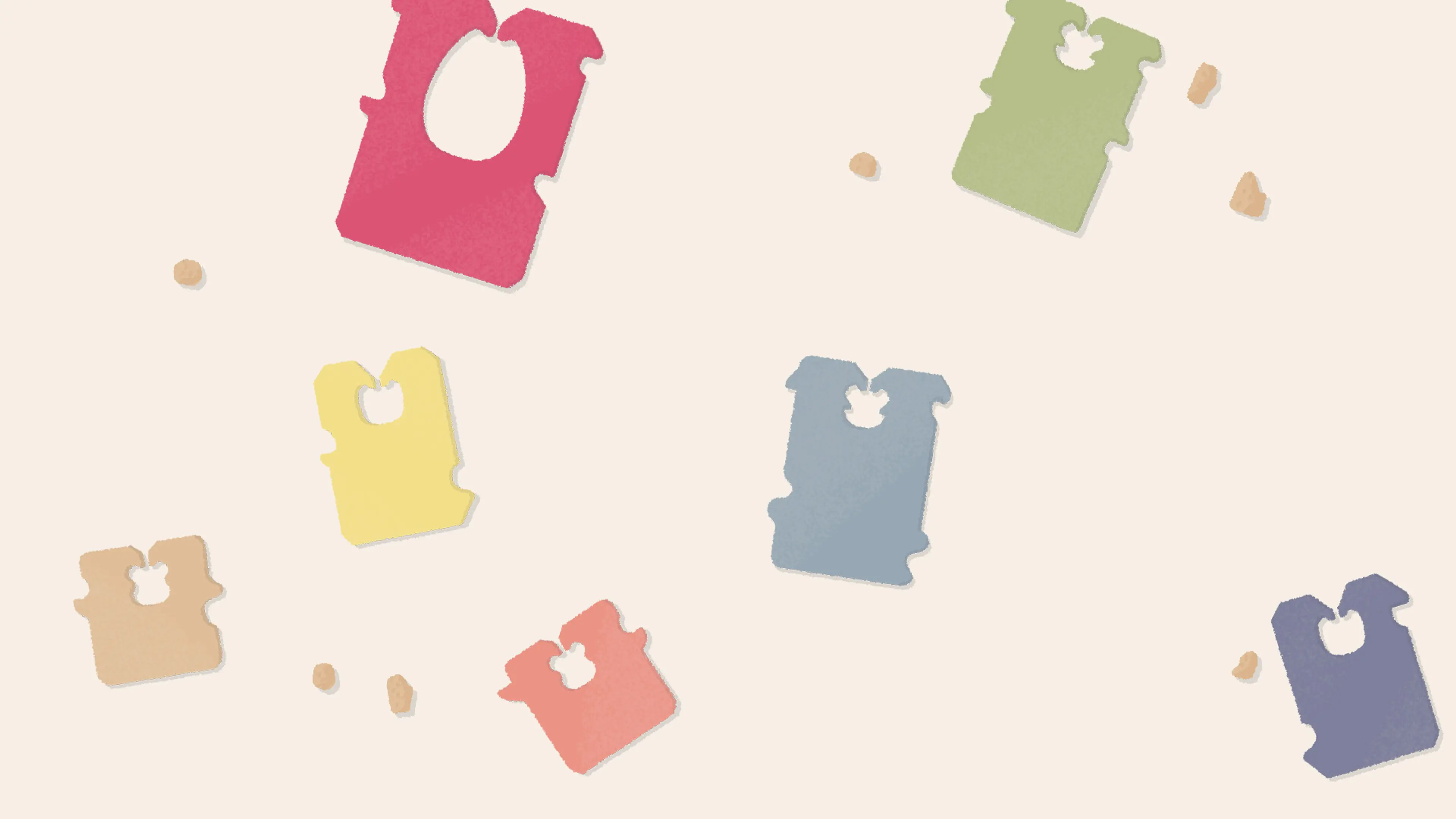 Colored bread tags arranged across a pale surface in A Little to the Left.