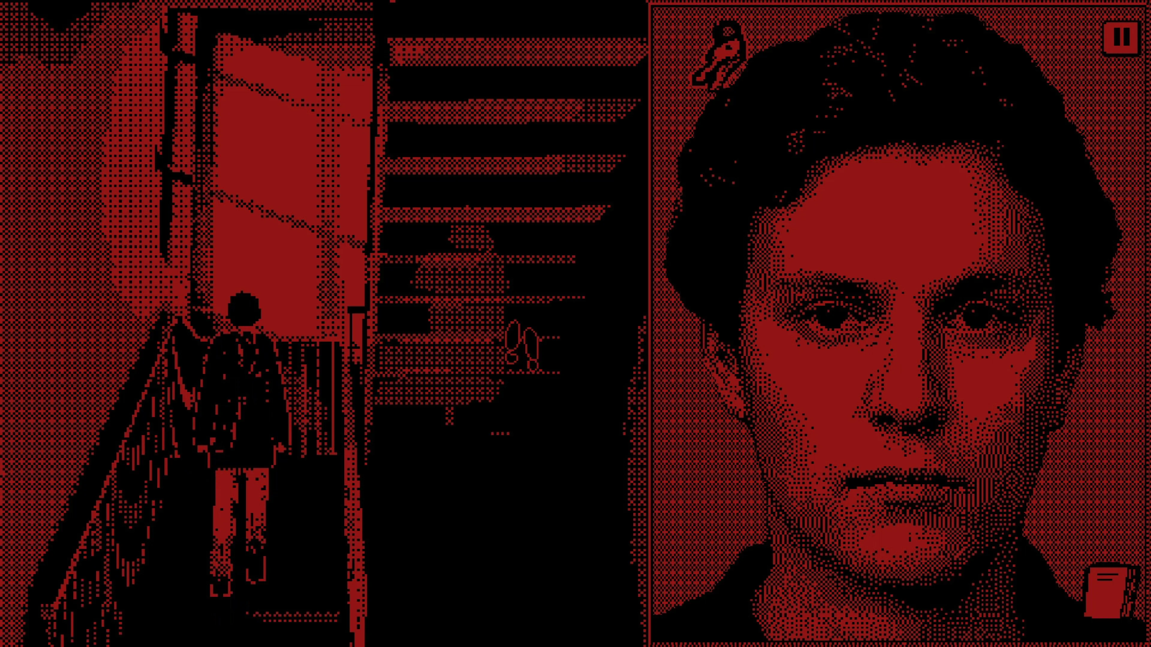 A red facial-control interface surrounds William's grayscale portrait in Who's Lila?