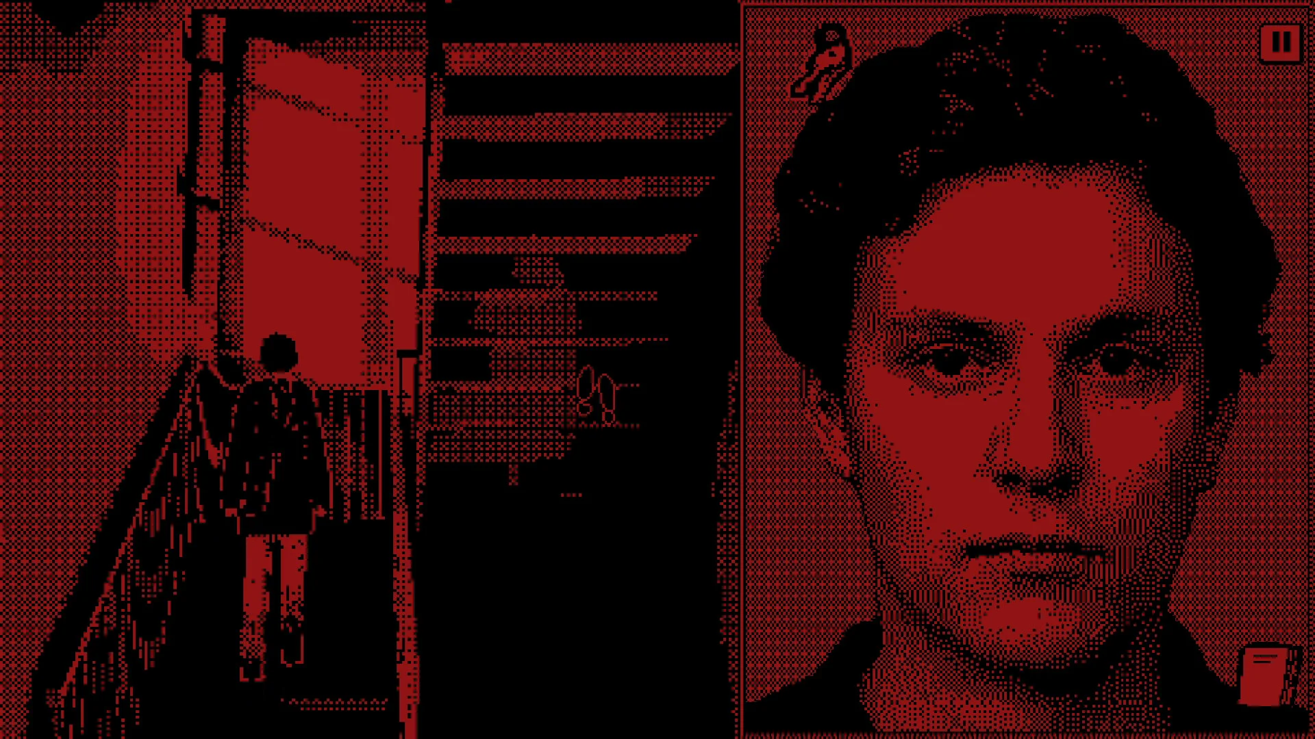 A red facial-control interface surrounds William's grayscale portrait in Who's Lila?